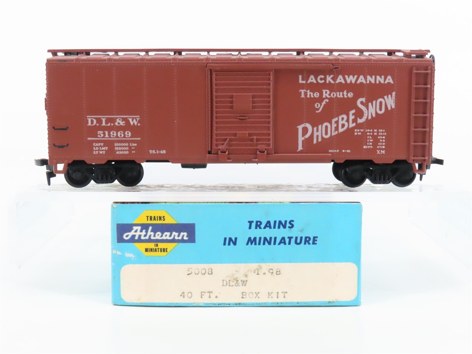 HO Scale Athearn 5008 DL&W Lackawanna Route of Phoebe Snow 40' Box Car #51969