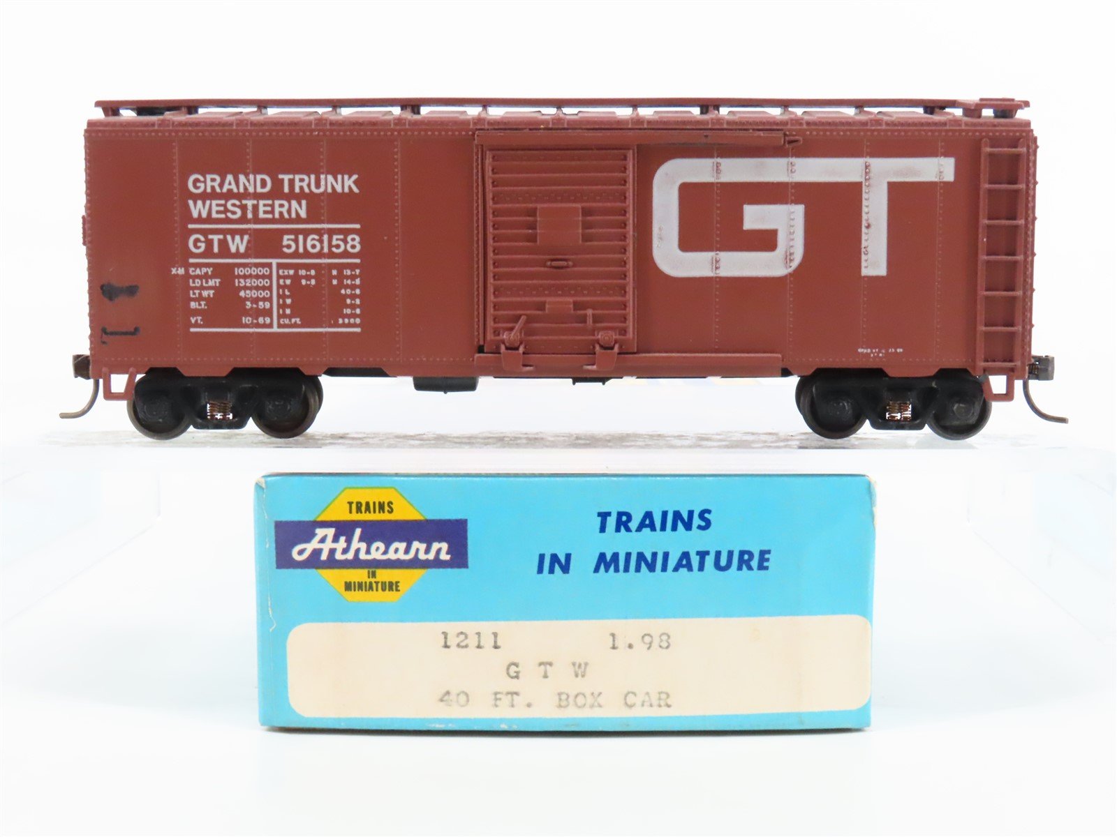 HO Scale Athearn 1211 GTW Grand Trunk Western 40' Single Door Box Car #516158