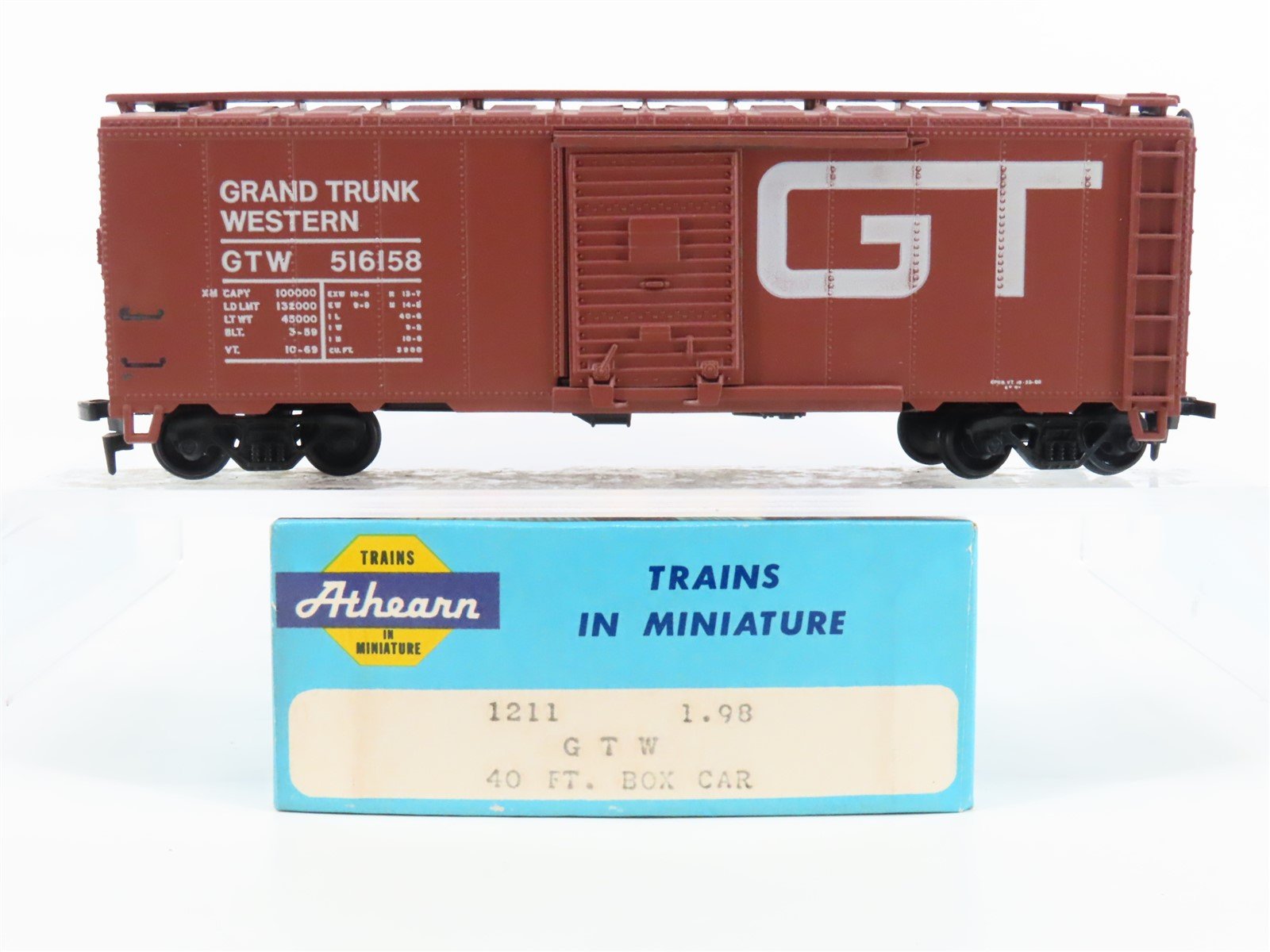 HO Scale Athearn 1211 GTW Grand Trunk Western 40' Single Door Box Car #516158