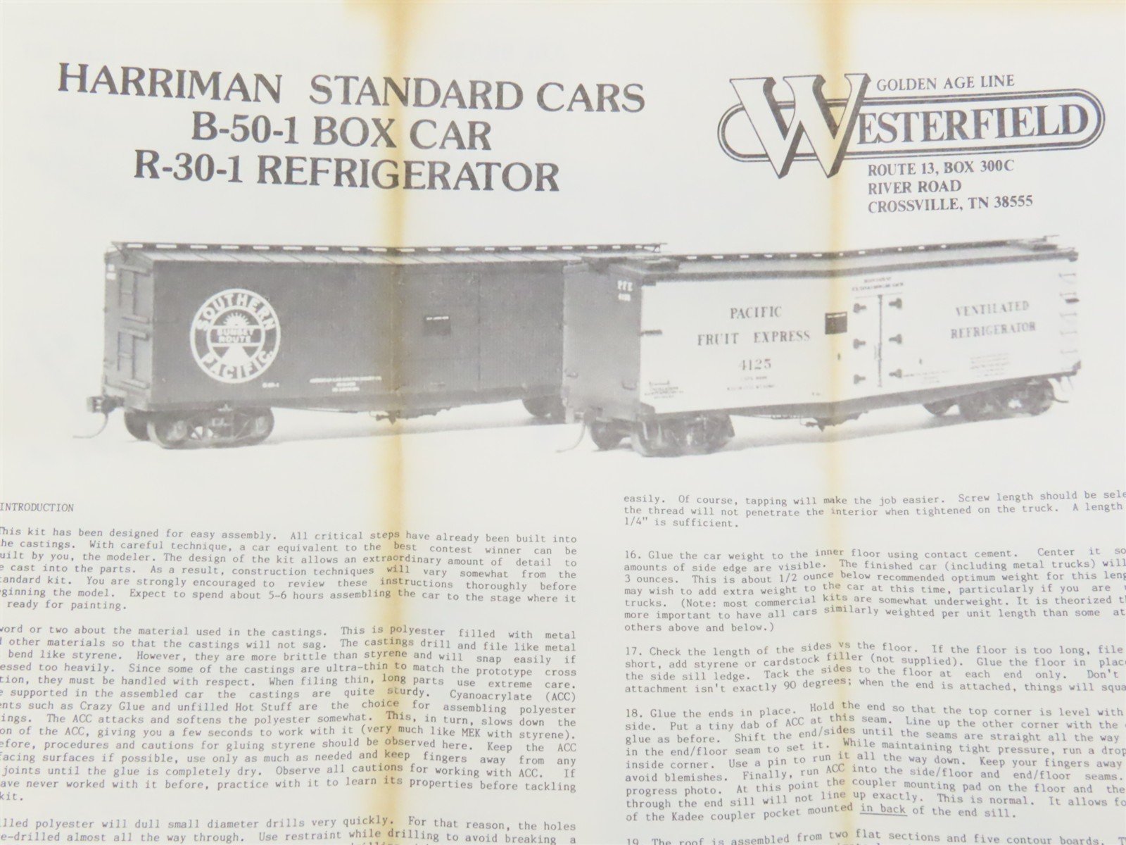 HO Scale Westerfield Kit 1801 PFE Pacific Fruit Express Reefer