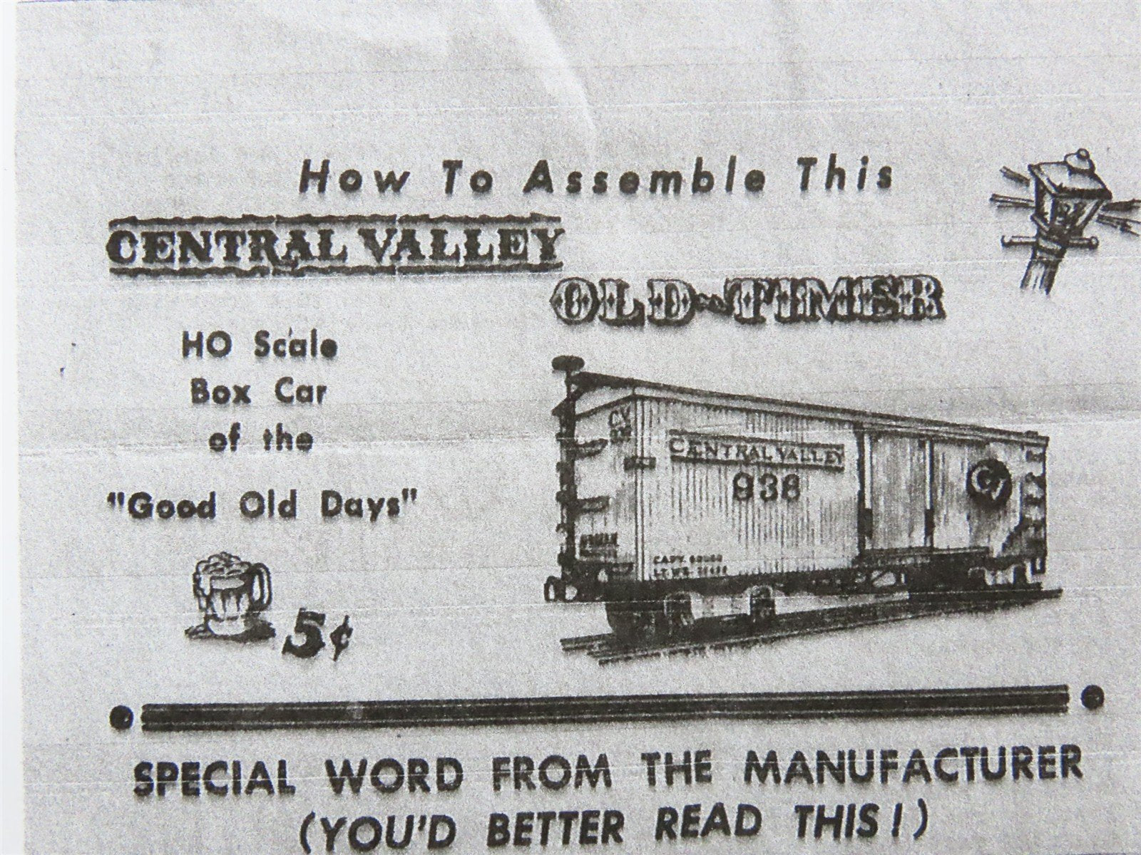 HO Scale Central Valley Kit 911 DGH&M Wood Box Car #1122 - Partially Assembled