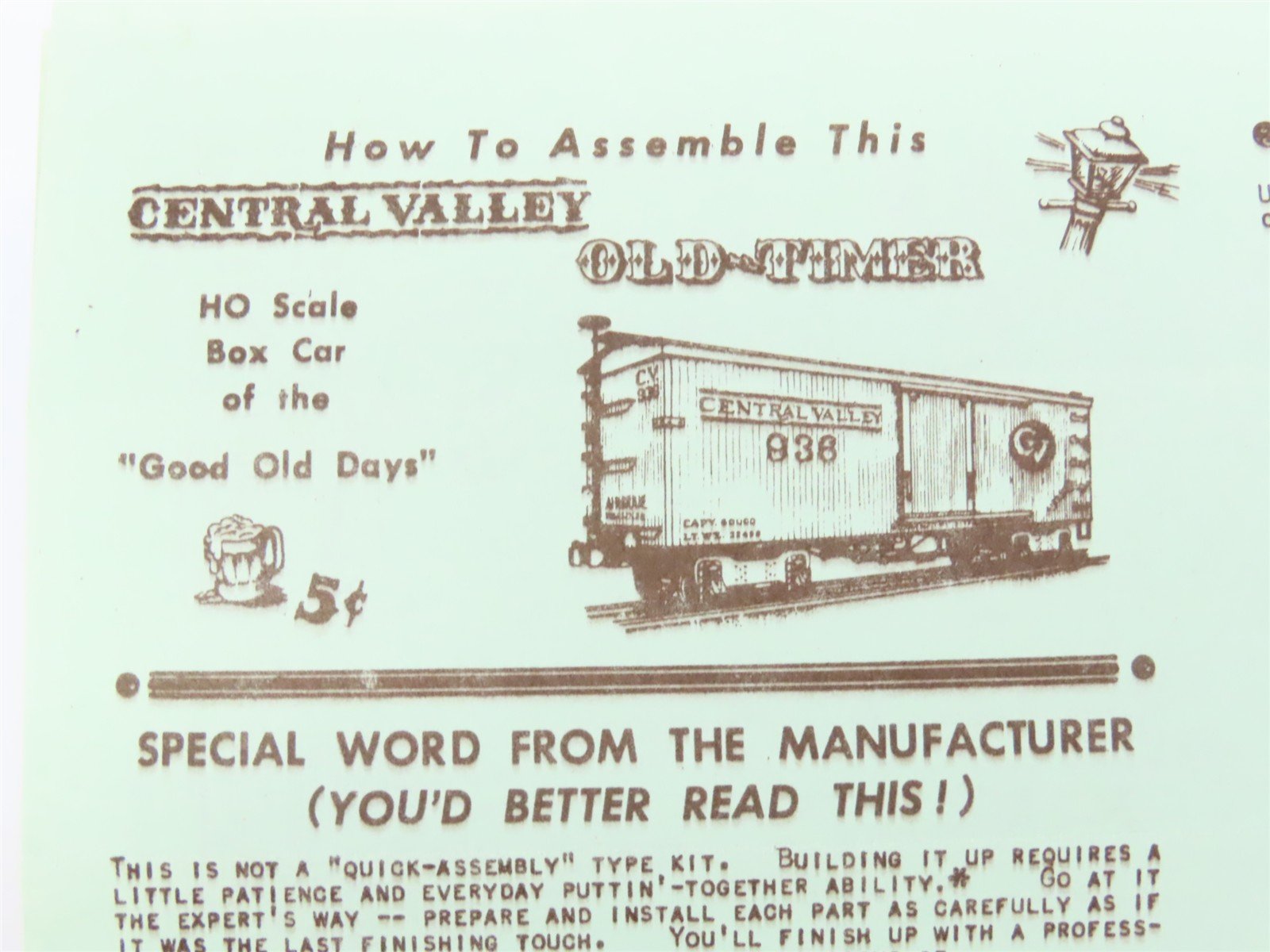 HO Scale Central Valley Kit 906 CSLCo Cutler & Savidge Lumber Wood Box Car #1