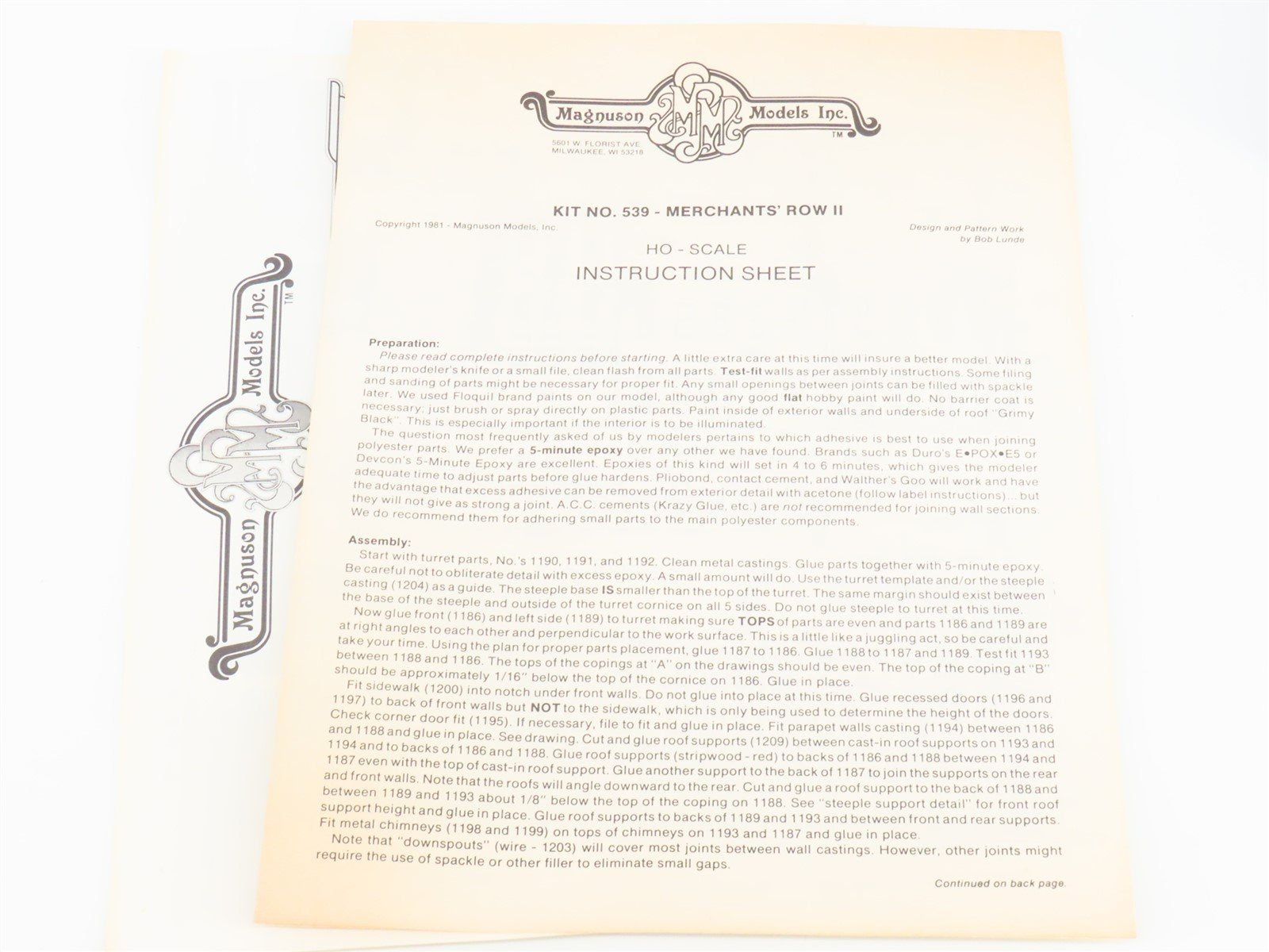 HO 1/87 Scale Magnuson Models Kit 439-539 Merchant's Row II