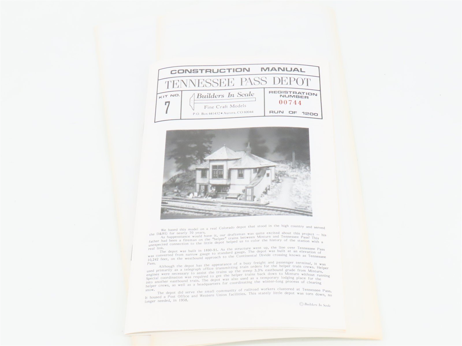 HO 1/87 Scale Builders In Scale Limited Run Kit 7 Tennessee Pass Depot