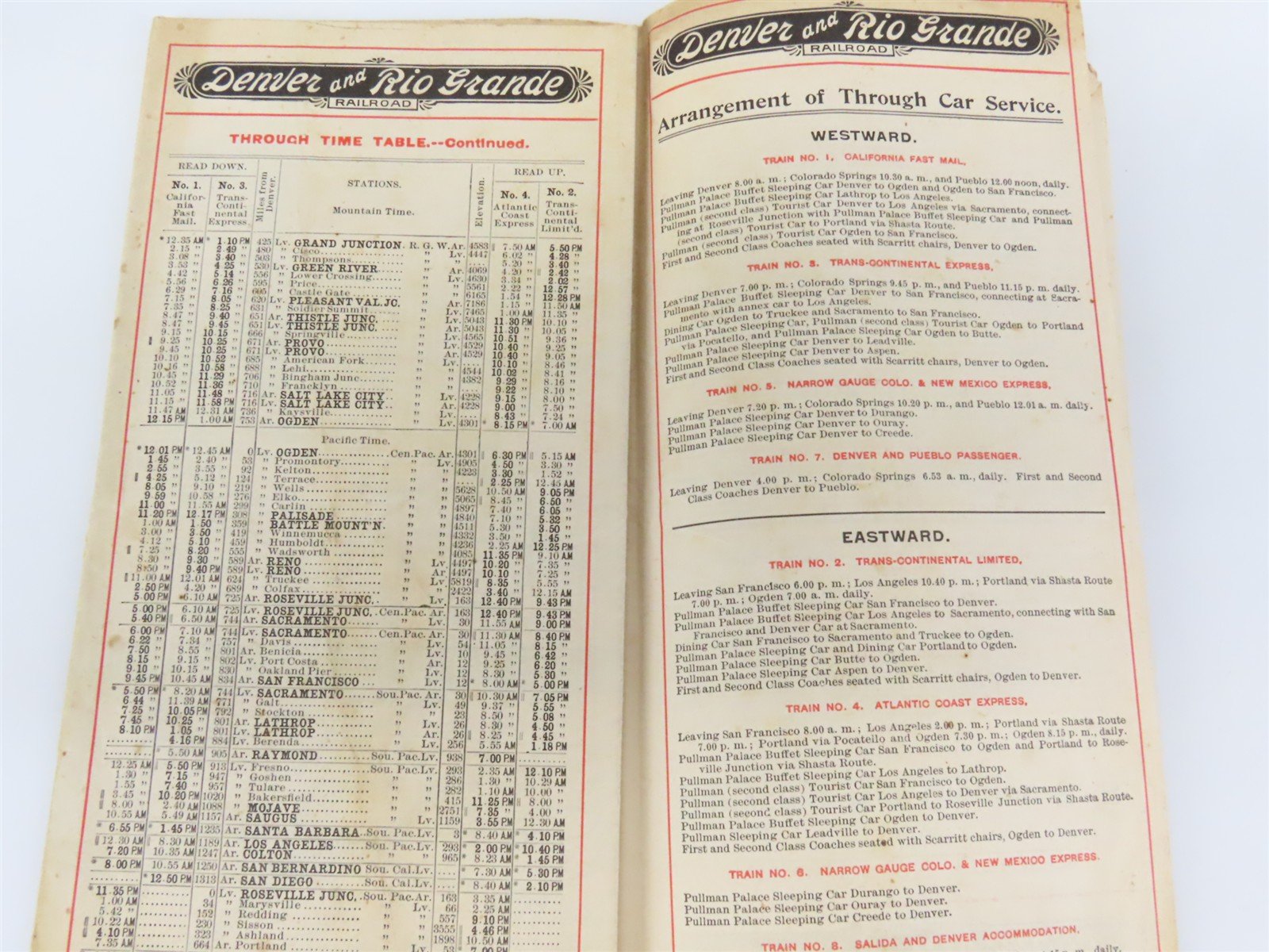 1893 DRGW Denver Rio Grande & Western Timetable