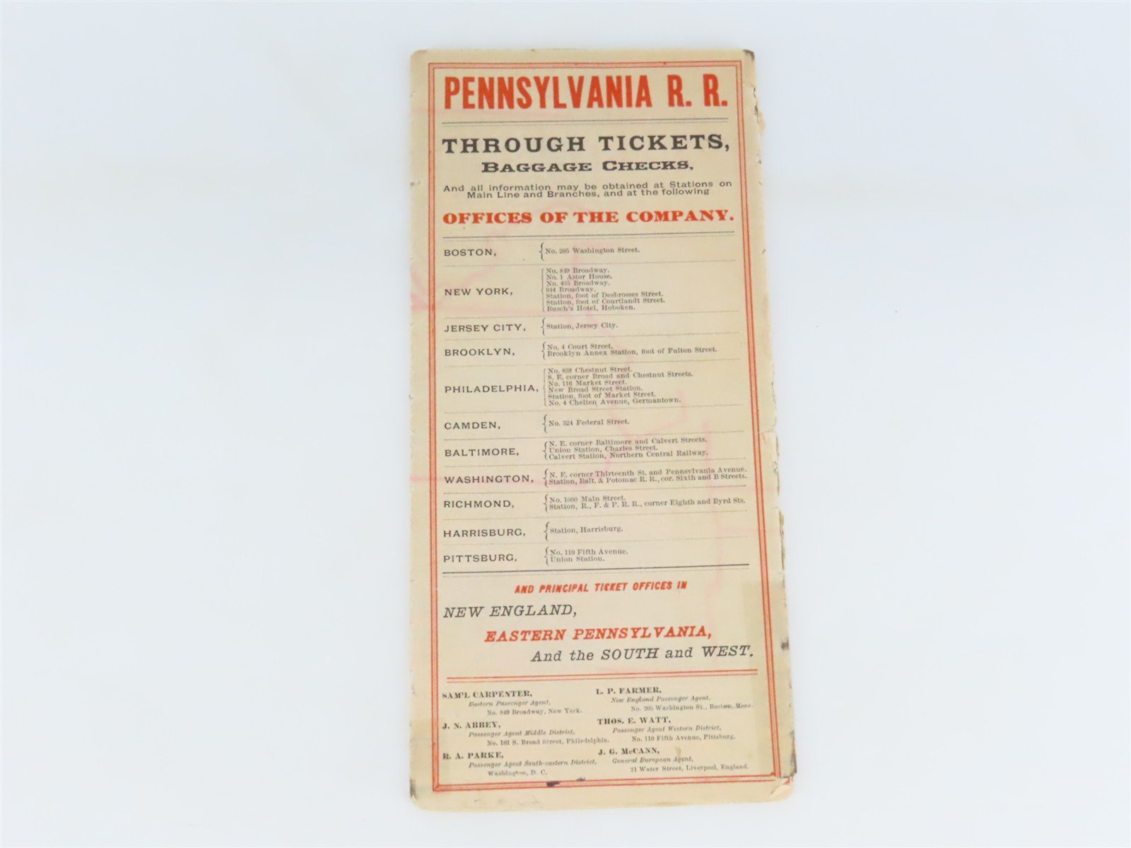 Sept 1883 PRR Pennsylvania Railroad Timetable