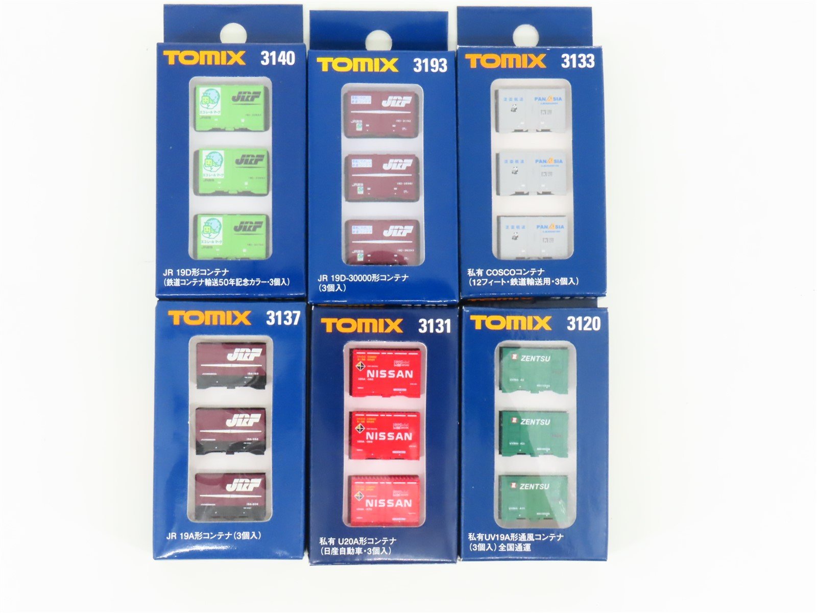 LOT of 6 N TOMIX Japanese Nissan, JR Freight, Zentsu & PanAsia Container 3-Packs