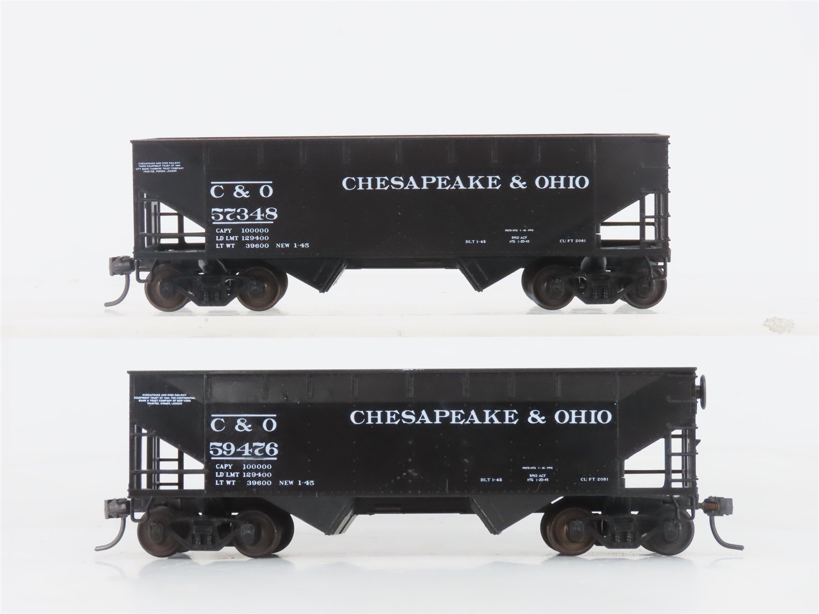 LOT of 2 HO Scale Athearn C&O Chesapeake & Ohio 2-Bay Open Hoppers - BUILT
