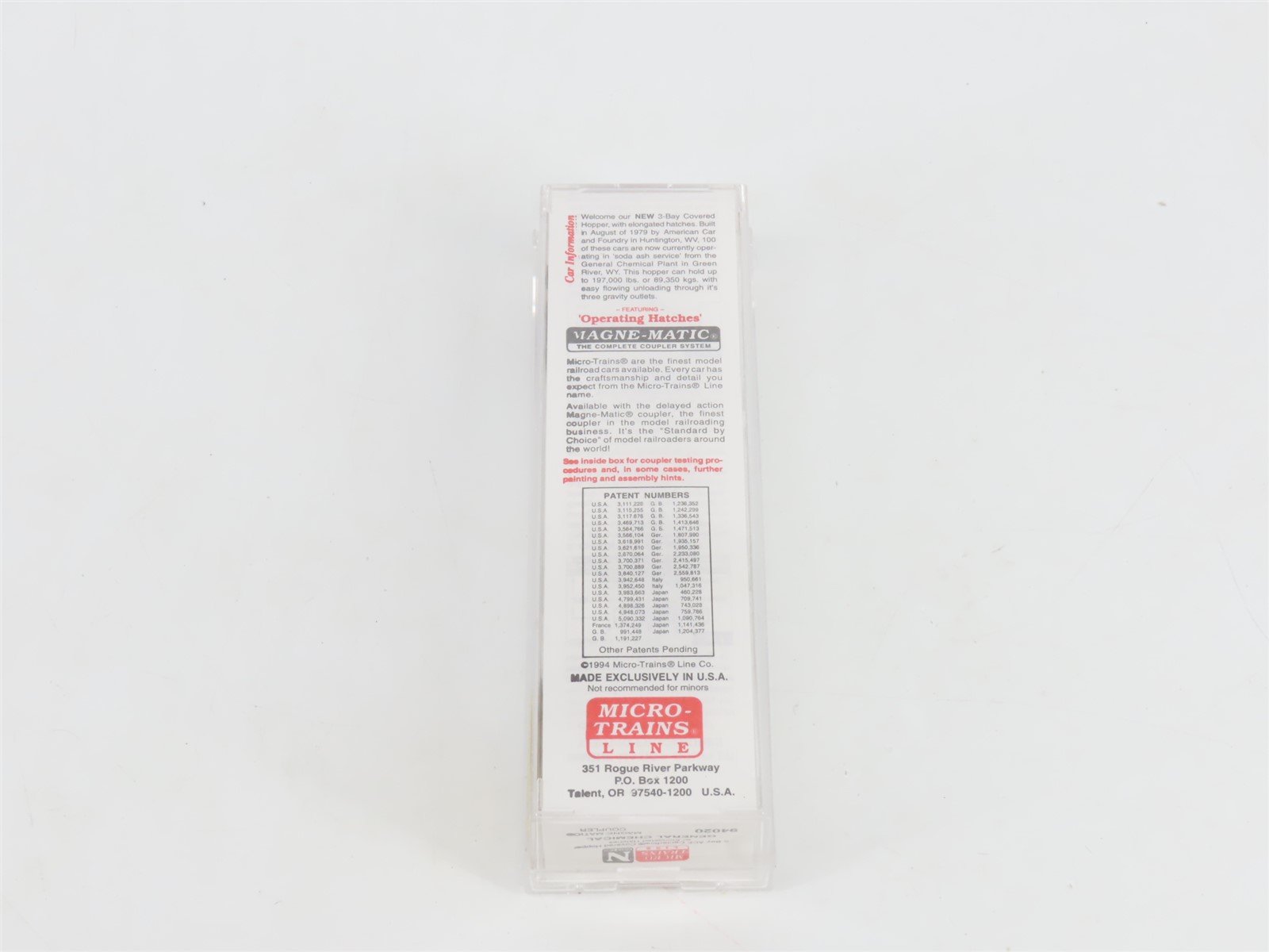 N Micro-Trains MTL 94020 GRPX General Chemical 3-Bay Centerflow Hopper #944569
