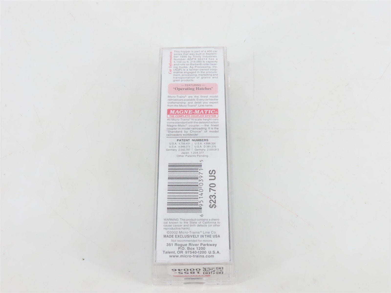 N Scale Micro-Trains MTL 93060 AGPX ACP Processing 3-Bay Centerflow Hopper 96314