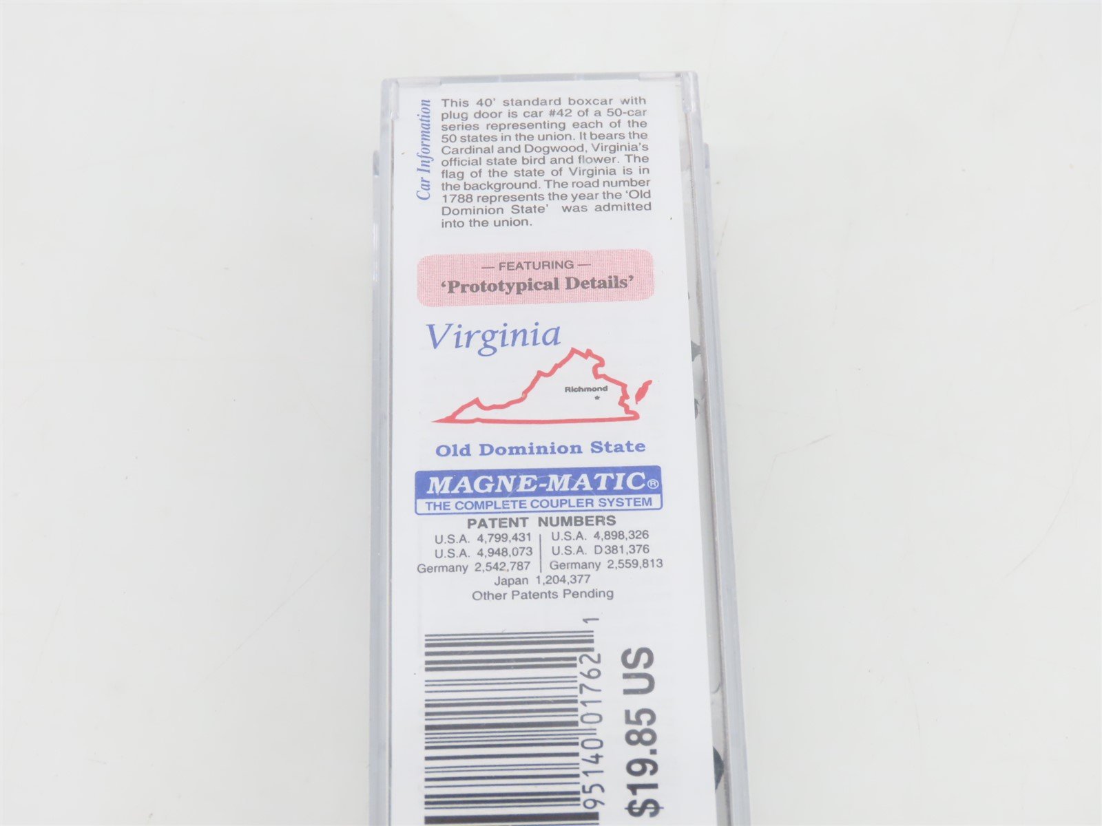N Scale Micro-Trains MTL 02100406 VA Virginia State 40' Plug Door Box Car #1788