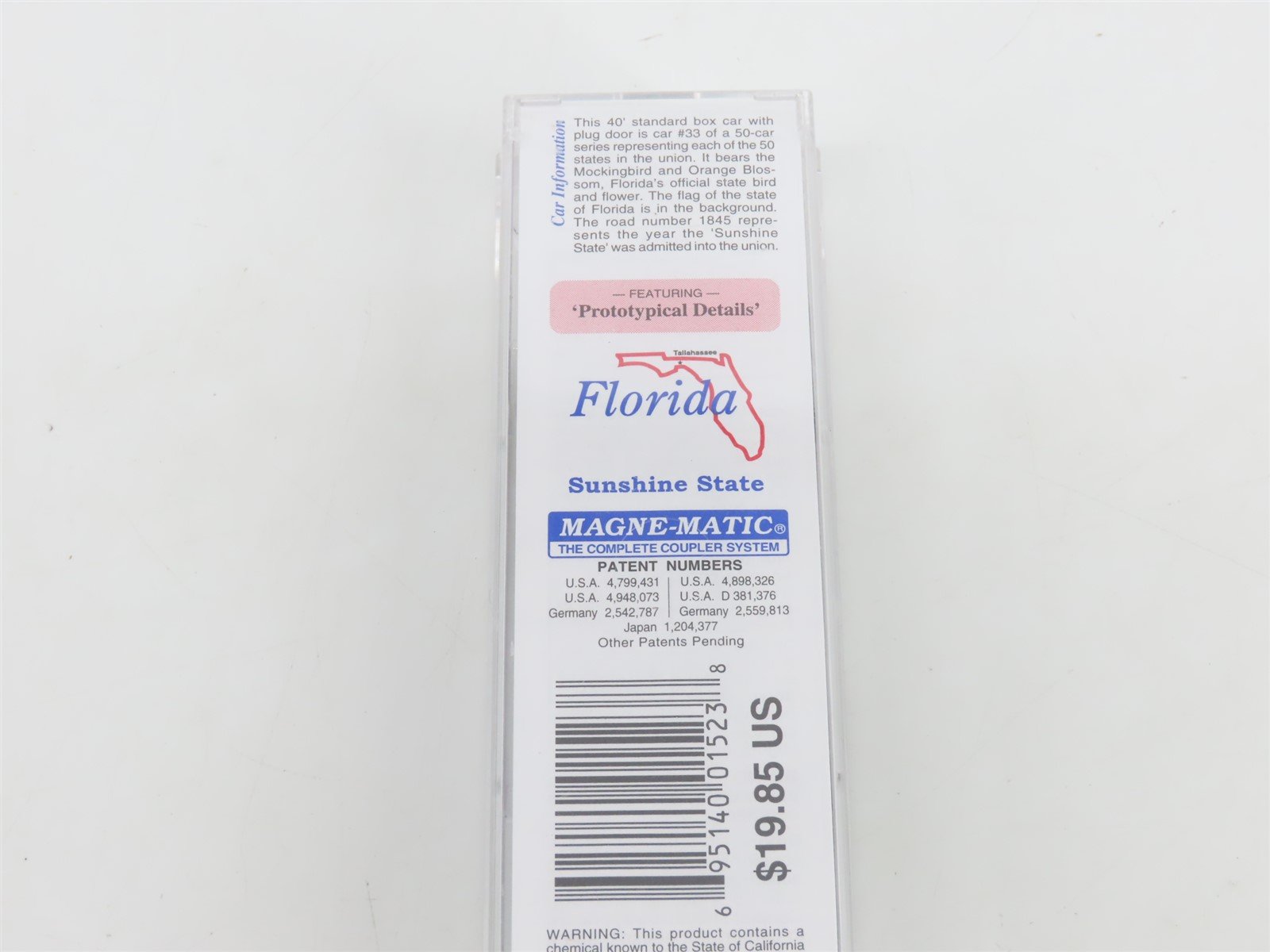 N Scale Micro-Trains MTL 02100397 FL Florida State 40' Plug Door Box Car #1845