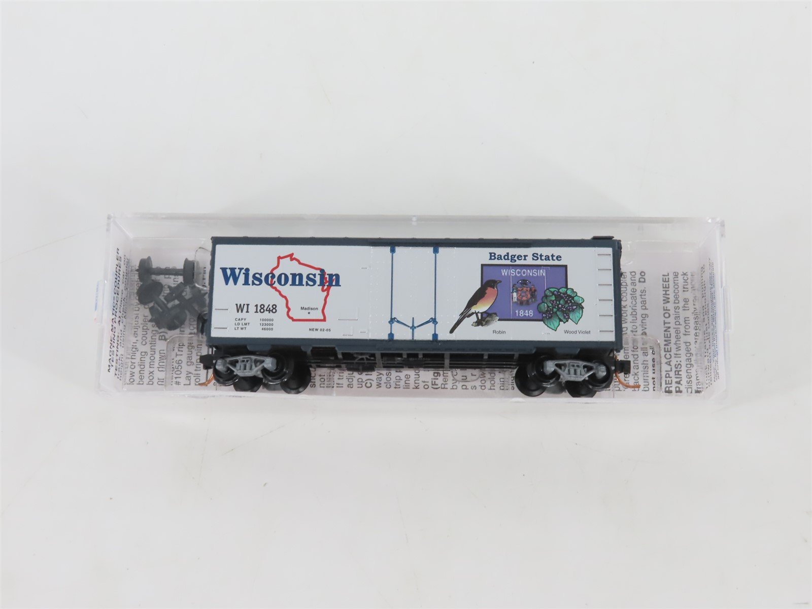 N Scale Micro-Trains MTL 02100387 WI Wisconsin State 40' Plug Door Box Car #1848