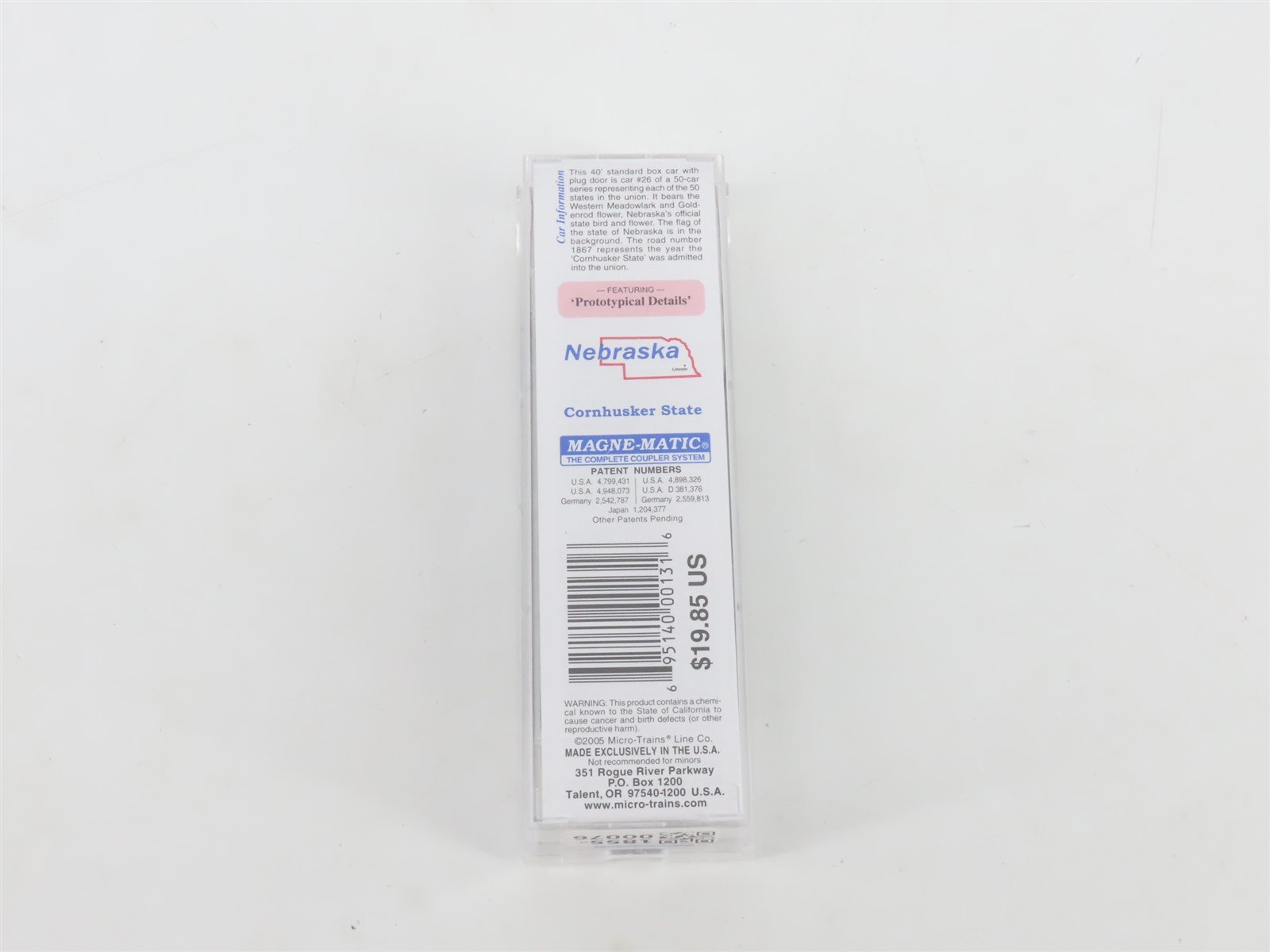 N Scale Micro-Trains MTL 02100390 NE Nebraska State 40' Plug Door Box Car #1867