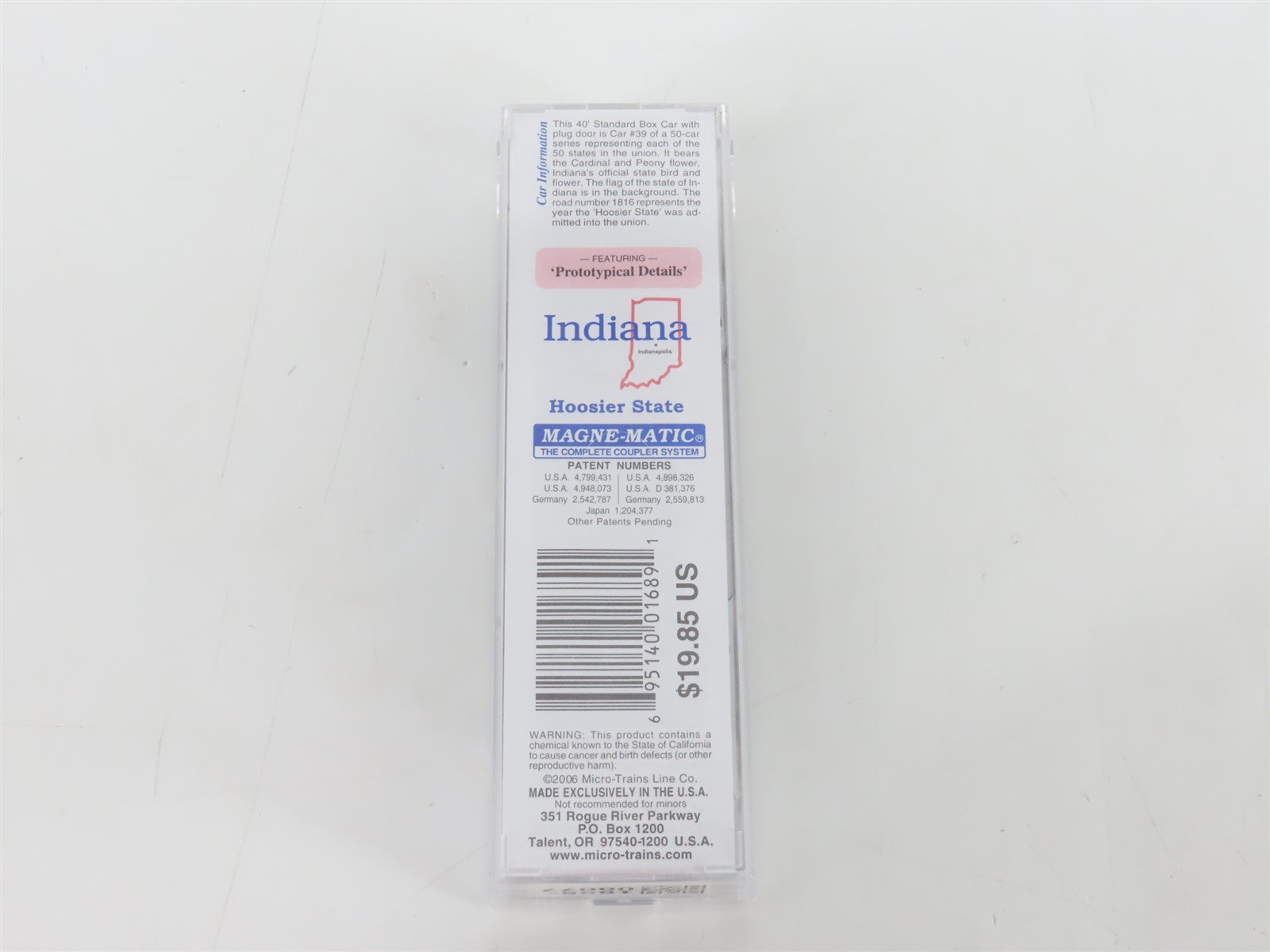 N Scale Micro-Trains MTL 02100403 IN Indiana State 40' Plug Door Box Car #1816