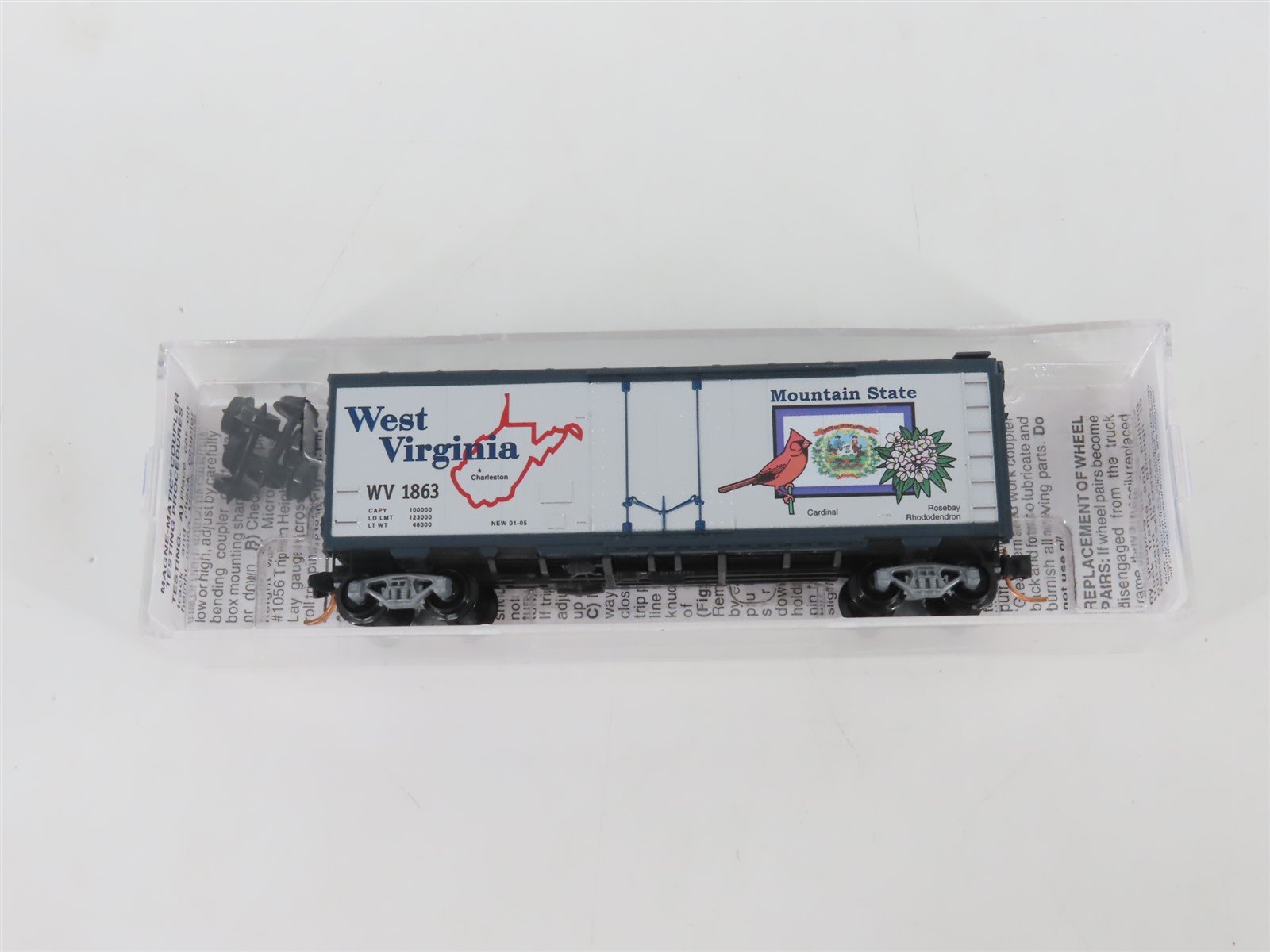 N Micro-Trains MTL 02100386 WV West Virginia State 40' Plug Door Box Car #1863