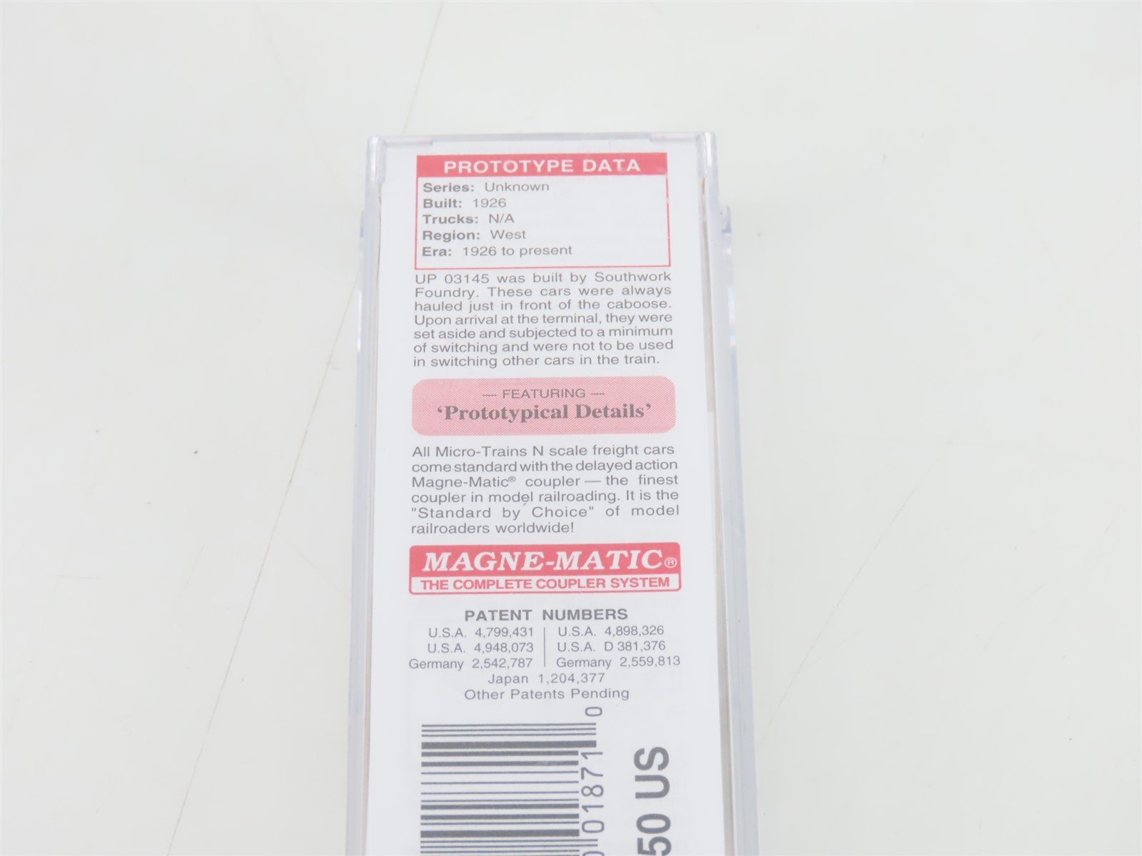 N Scale Micro-Trains MTL 12100030 UP Union Pacific Scale Test Car #03145