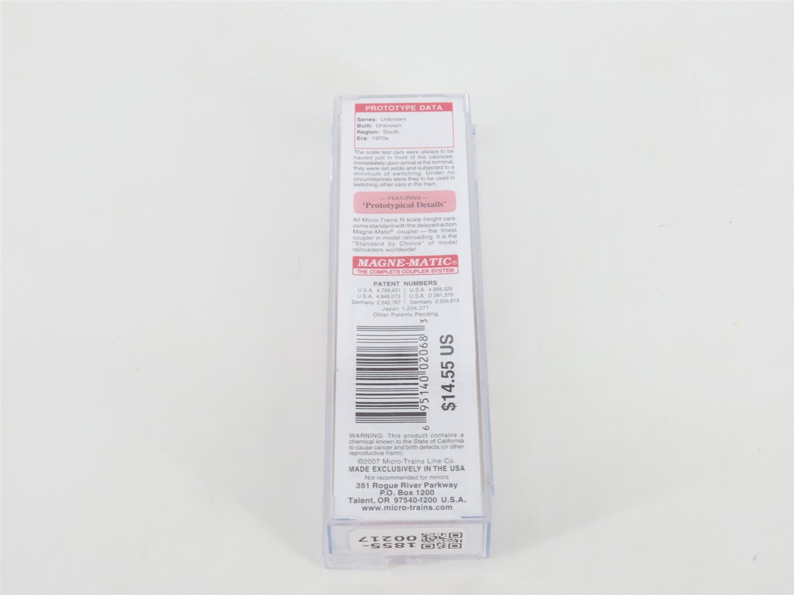 N Scale Micro-Trains MTL 12100060 Southern Railway Scale Test Car #992506