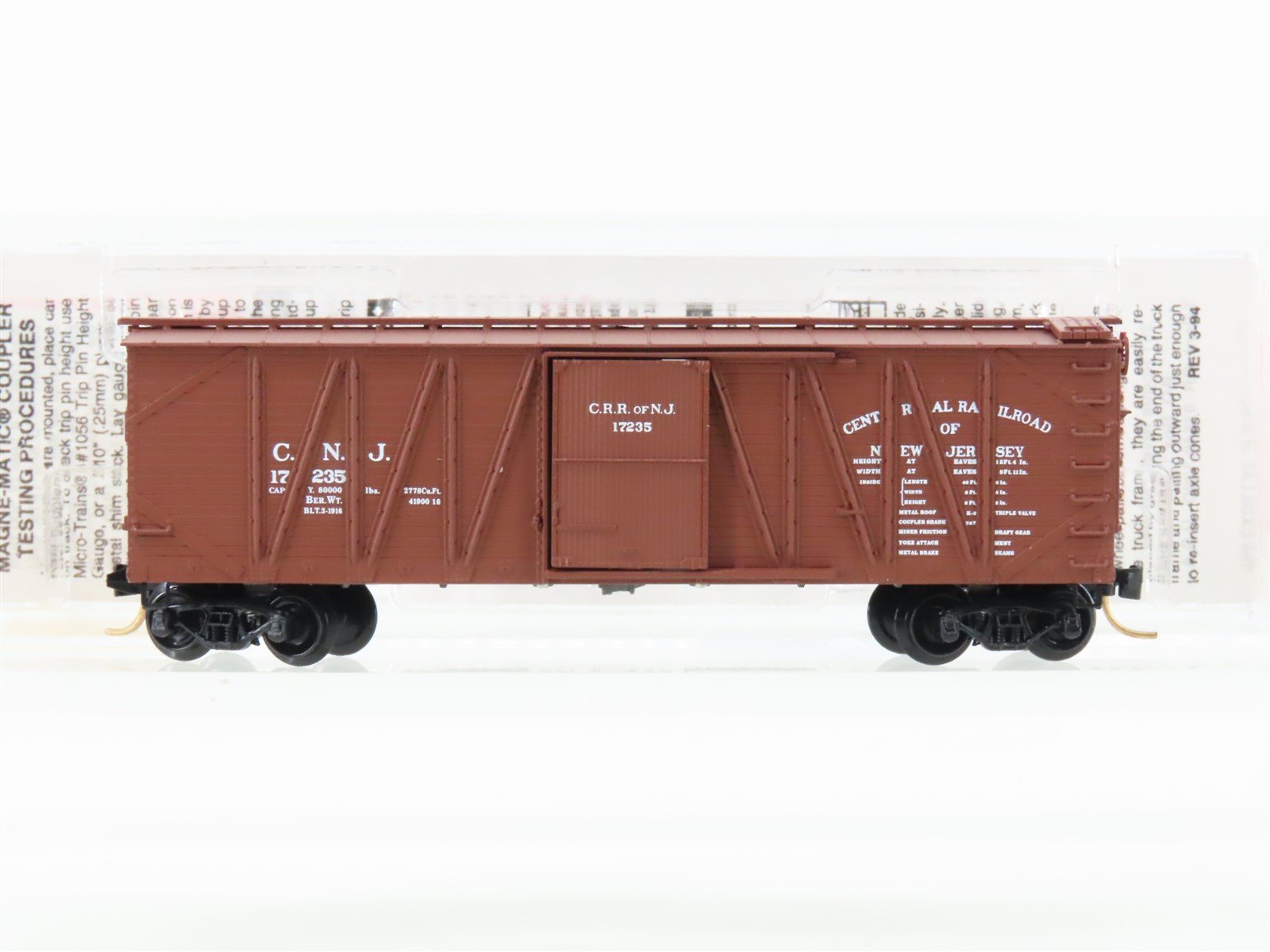 N Scale Micro-Trains 28040 CNJ Jersey Central 40' Braced Boxcar #17235