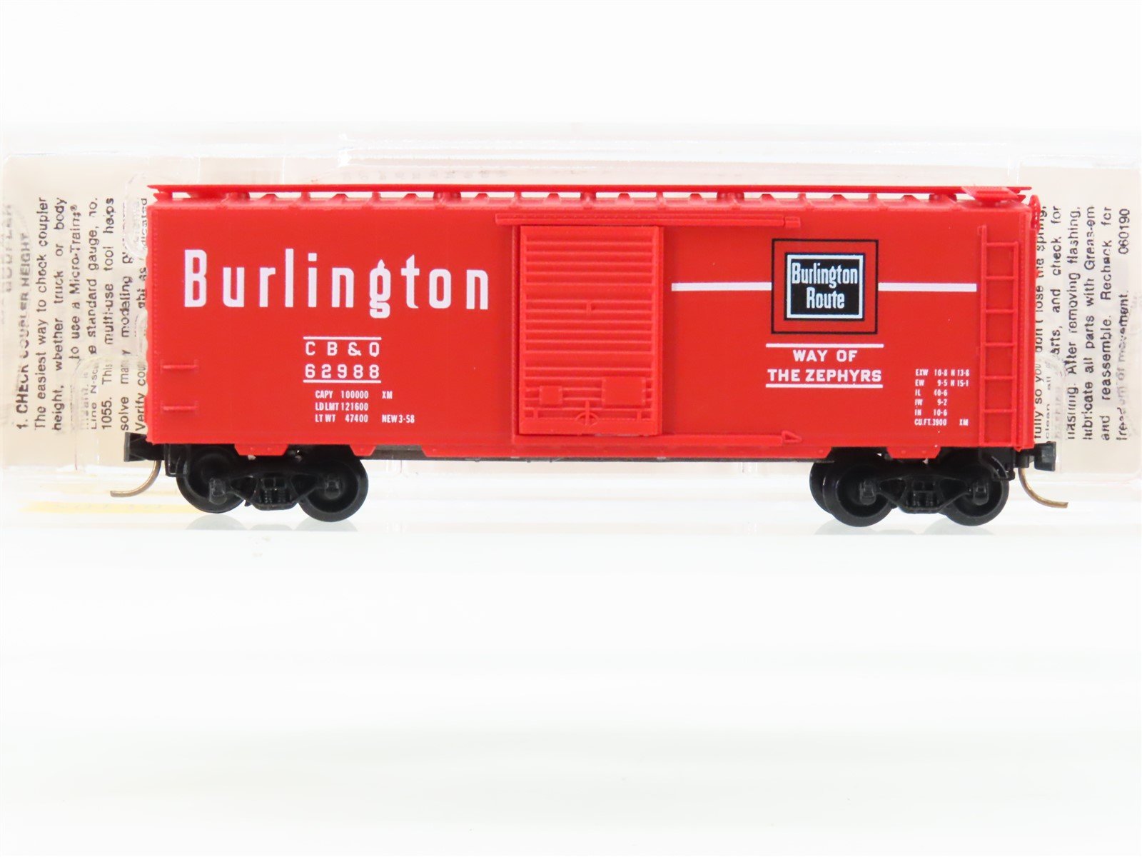 N Scale Micro-Trains 20170 CBQ Burlington 40' Standard Boxcar #62988