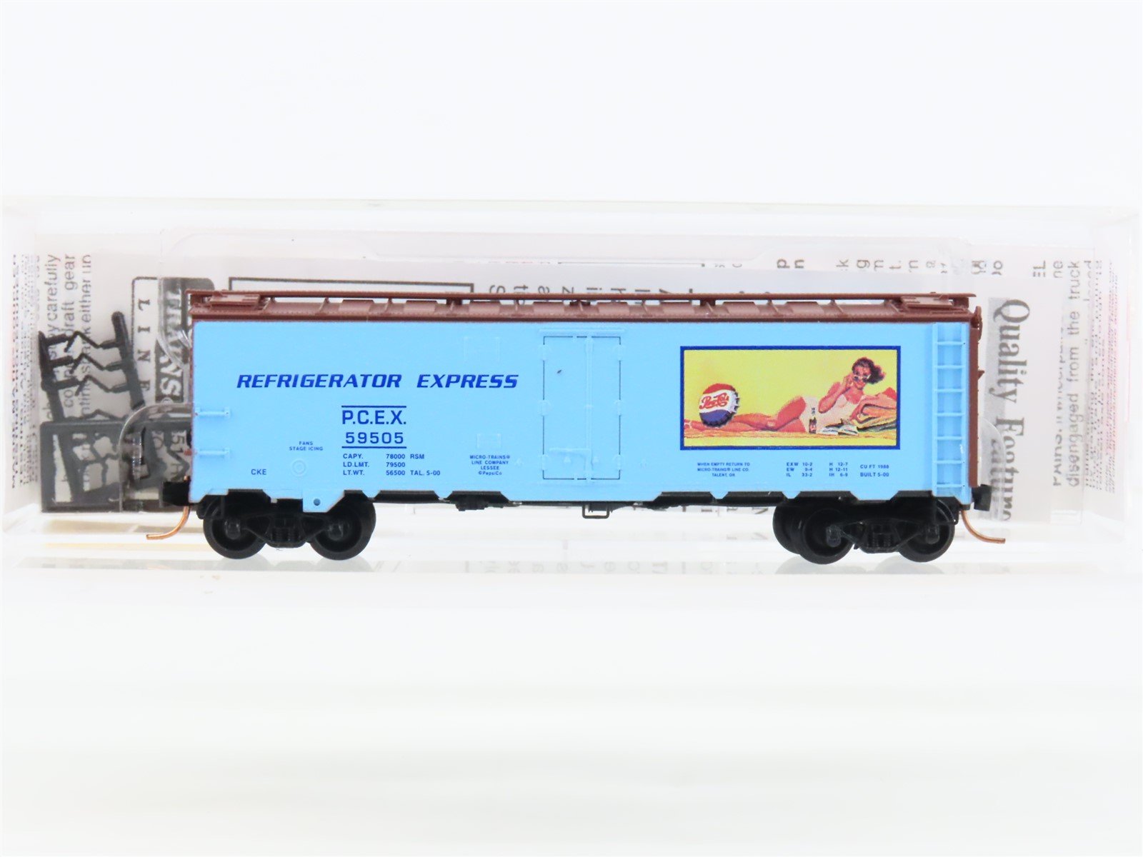 N Scale Micro-Trains MTL 59550 PCEX Pepsi-Cola 40' Steel Side Ice Reefer #59505
