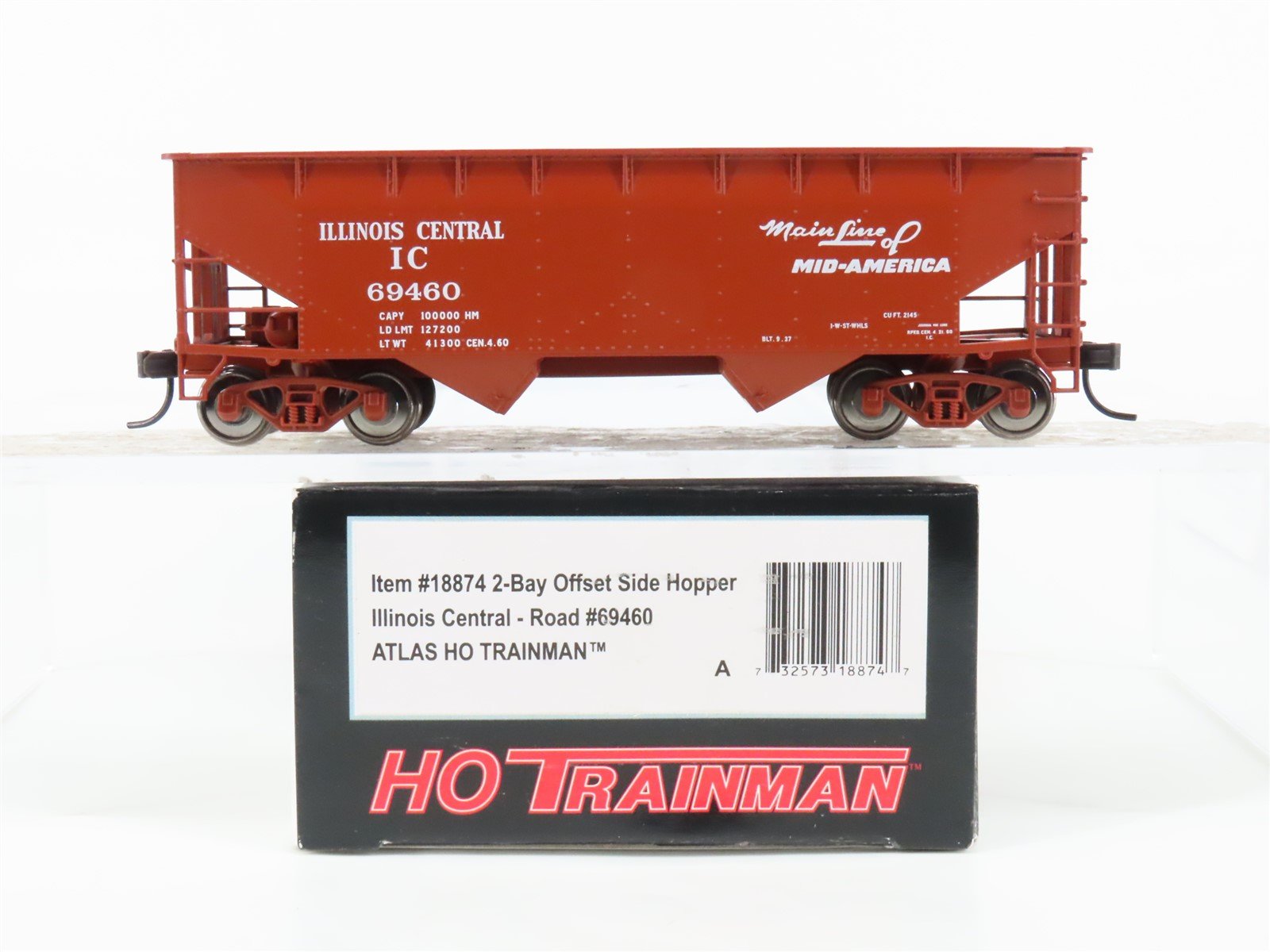 HO Scale Atlas Trainman #18874 IC Illinois Central 2-Bay Offset Hopper #69460