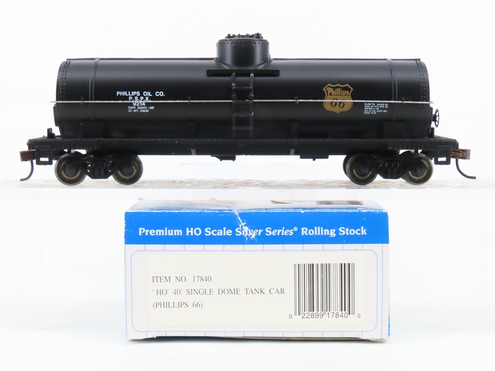 HO Bachmann Silver Series 17840 PSPX Phillips 66 40' Single Dome Tank Car #9214
