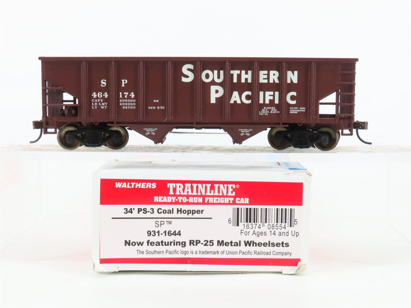 HO Scale Walthers Trainline 931-1644 SP Southern Pacific 2-Bay Hopper #464174