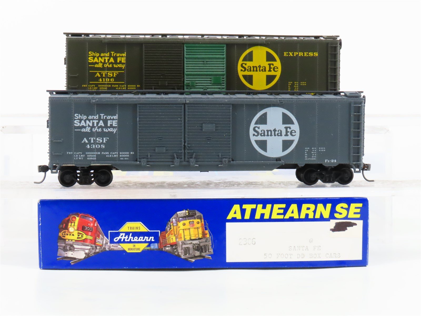 HO Scale Athearn 2306 ATSF Santa Fe Railroad Double Door Box Cars 2-Pack