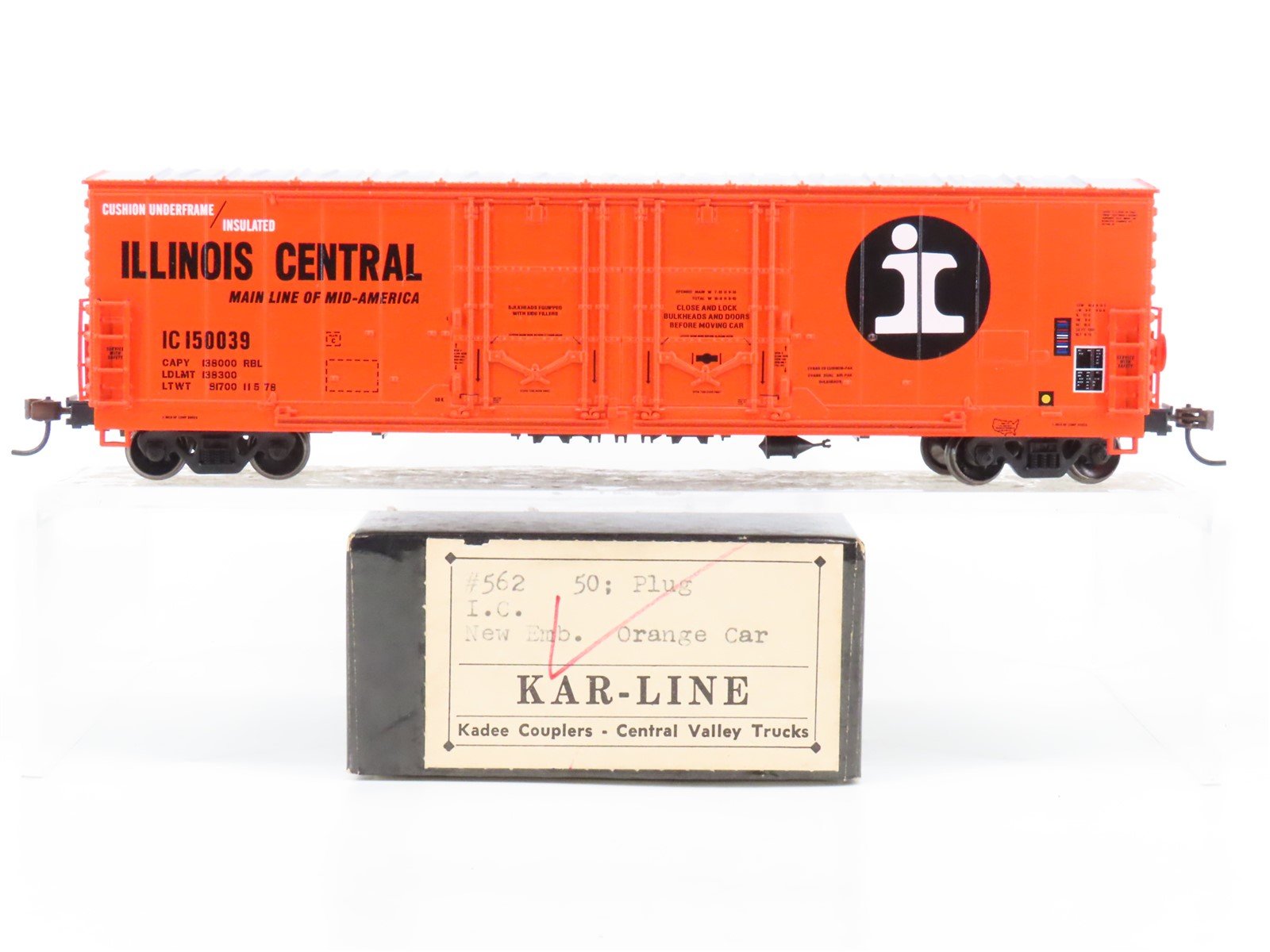 HO Scale Kar-Line #562 IC Illinois Central 50' Plug Door Box Car #150039