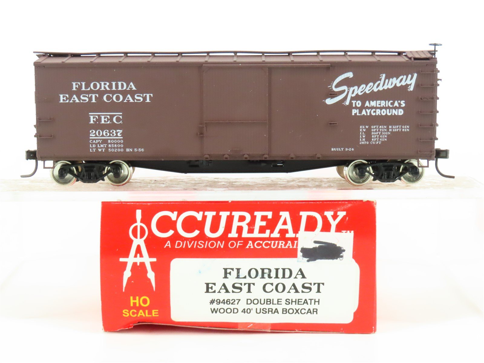 HO Scale Accurail Accuready 94627 FEC Florida East Coast Wood 40' Box Car #20637