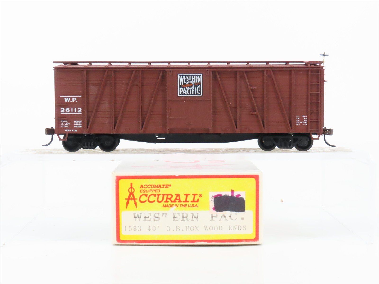 HO Scale Accurail 1583 WP Western Pacific 40' Wood Ends Boxcar #26112