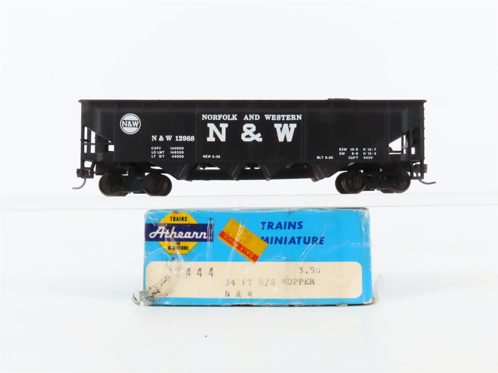 HO Scale Athearn 4444 N&W Norfolk & Western 34' 3-Bay Open Hopper #12988 wLoad