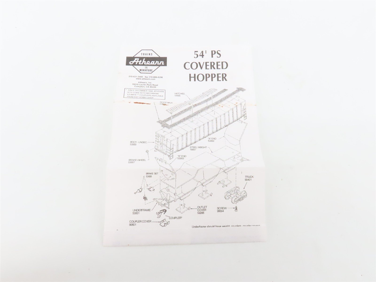 HO Scale Athearn 6139 NAHX Koppel 54' PS 54' 3-Bay Covered Hopper #46881