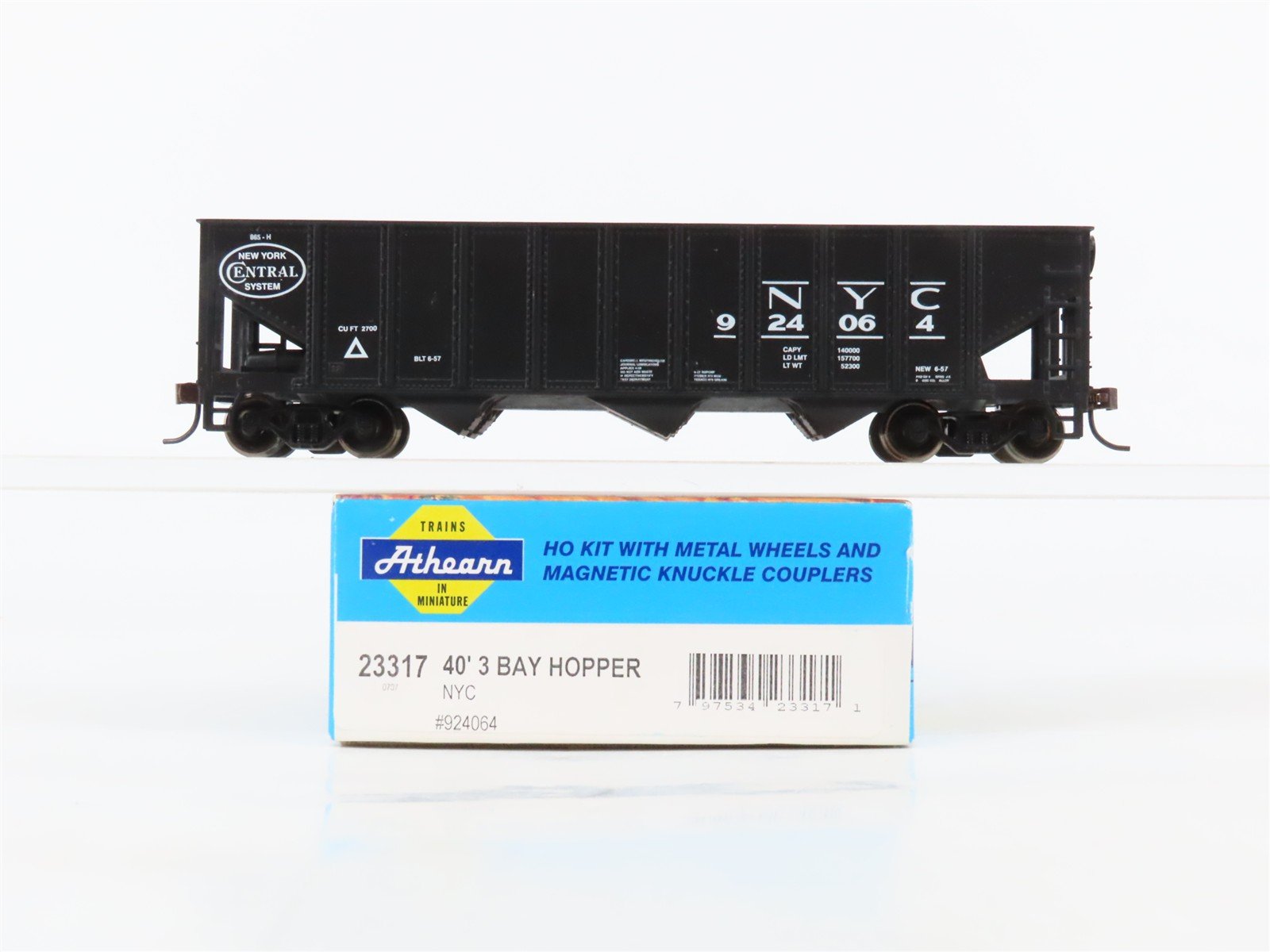 HO Scale Athearn 23317 NYC New York Central 40' 3-Bay Hopper #924064