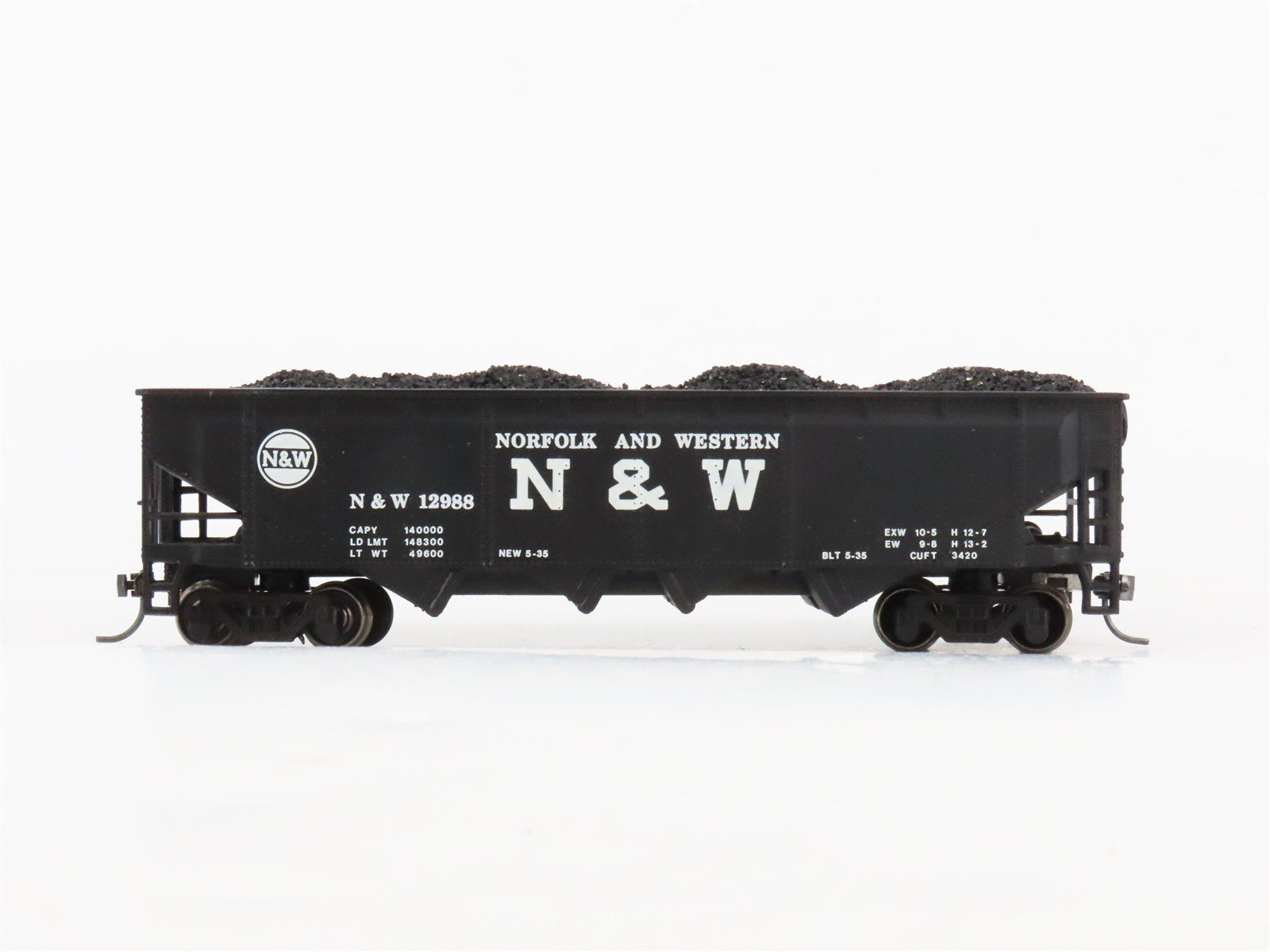 HO Scale Athearn N&W Norfolk & Western 4-Bay Open Hopper #12988 w/Coal Load