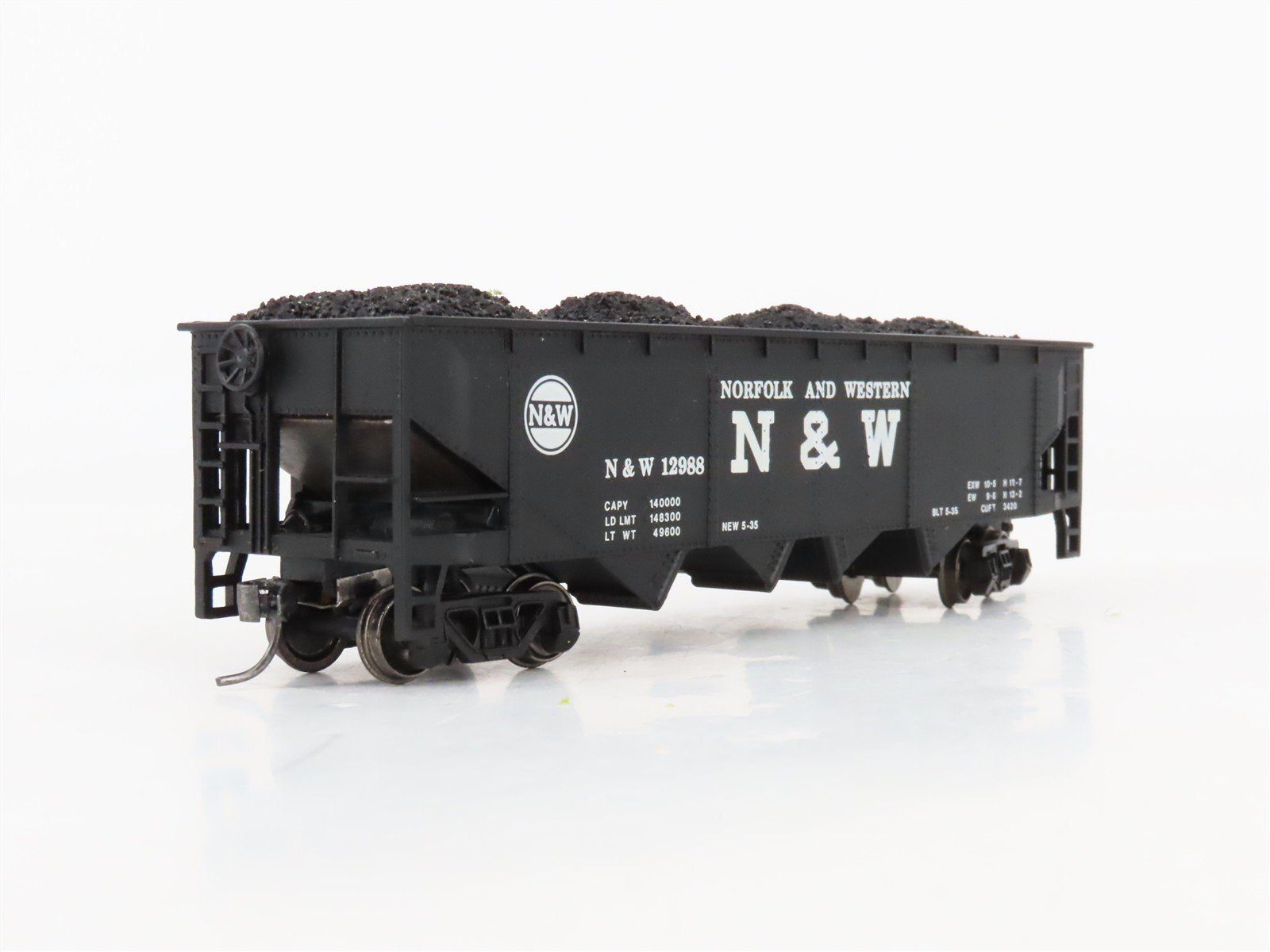 HO Scale Athearn N&W Norfolk & Western 4-Bay Open Hopper #12988 w/Coal Load