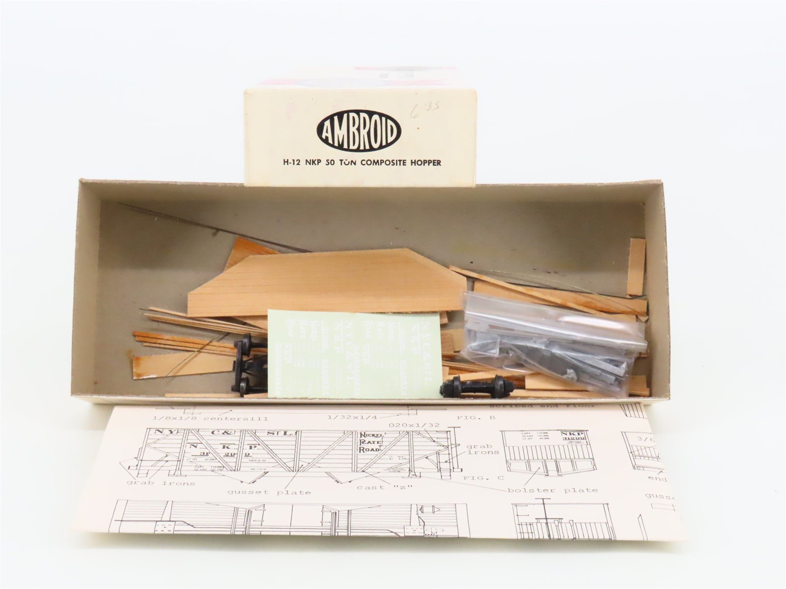 HO Scale Ambroid Kit H-12 Wood NKP Nickel Plate Road 2-Bay Open Hopper