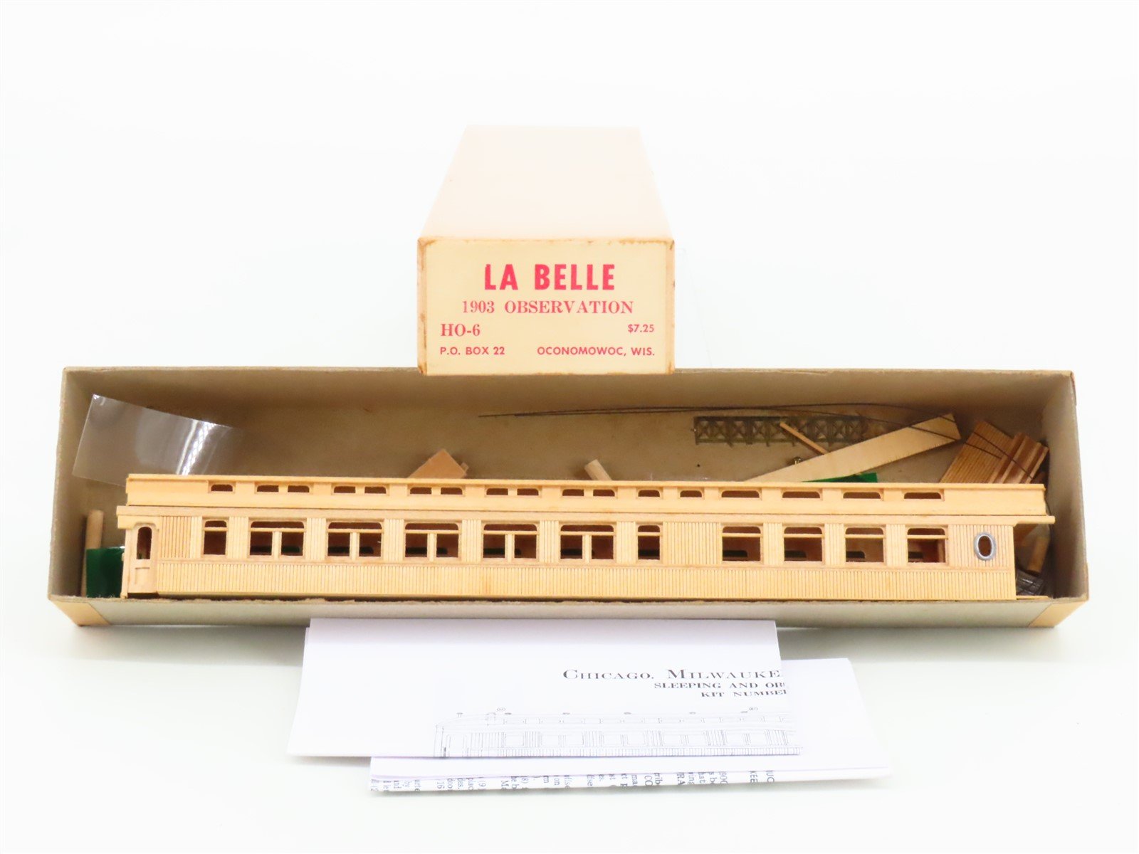 HO Scale La Belle Kit HO-6 Wood 1903 Observation Passenger - Partially Assembled