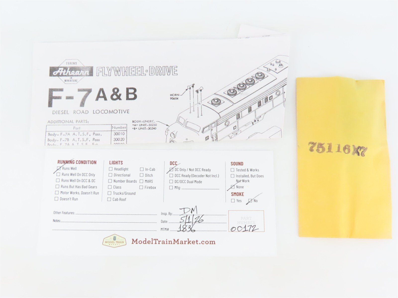HO Scale Athearn 3212 BN Burlington Northern EMD F7B Diesel Locomotive #9735