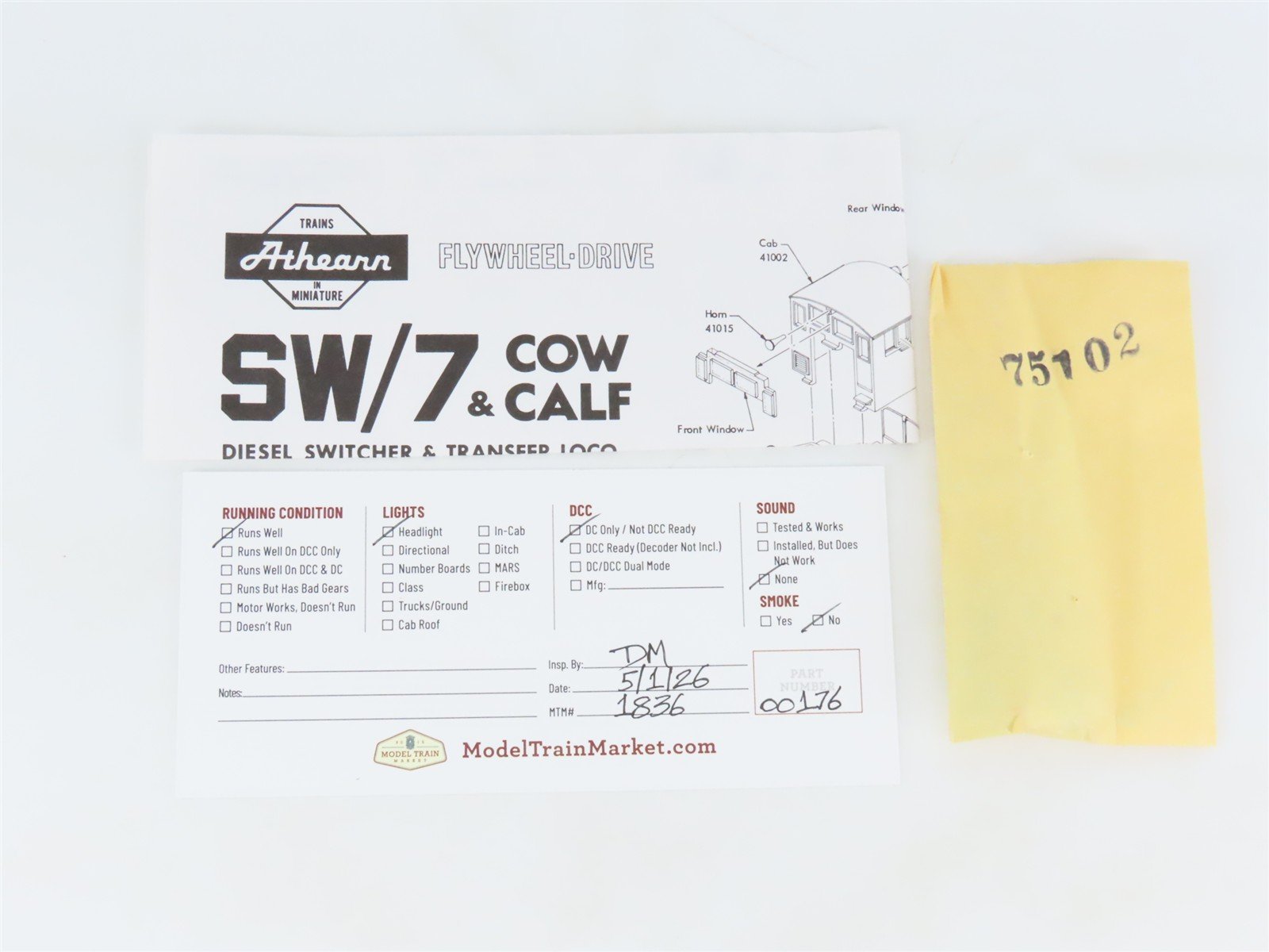 HO Scale Athearn 4026 Undecorated EMD SW7 Calf Diesel Switcher