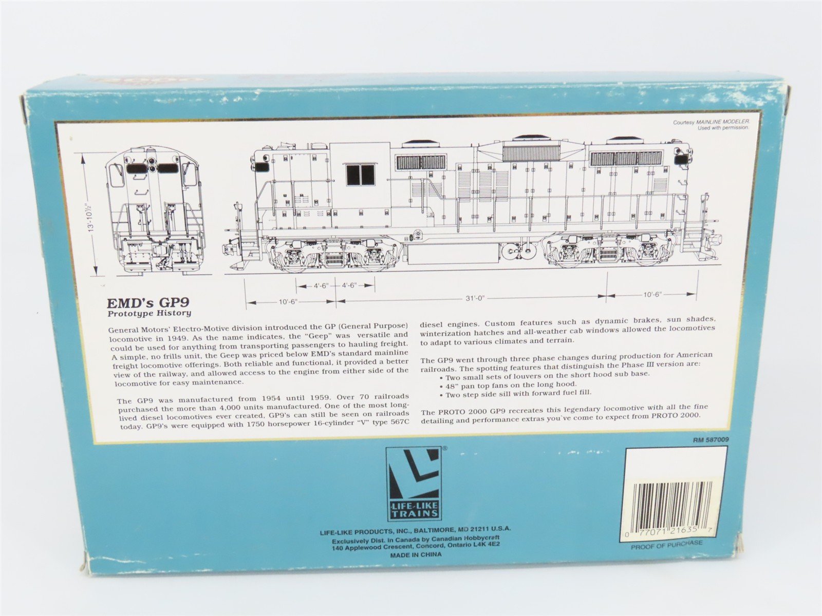 HO Scale Proto 2000 21635 PRR Pennsylvania GP9 Diesel Locomotive #7206 BAD GEARS