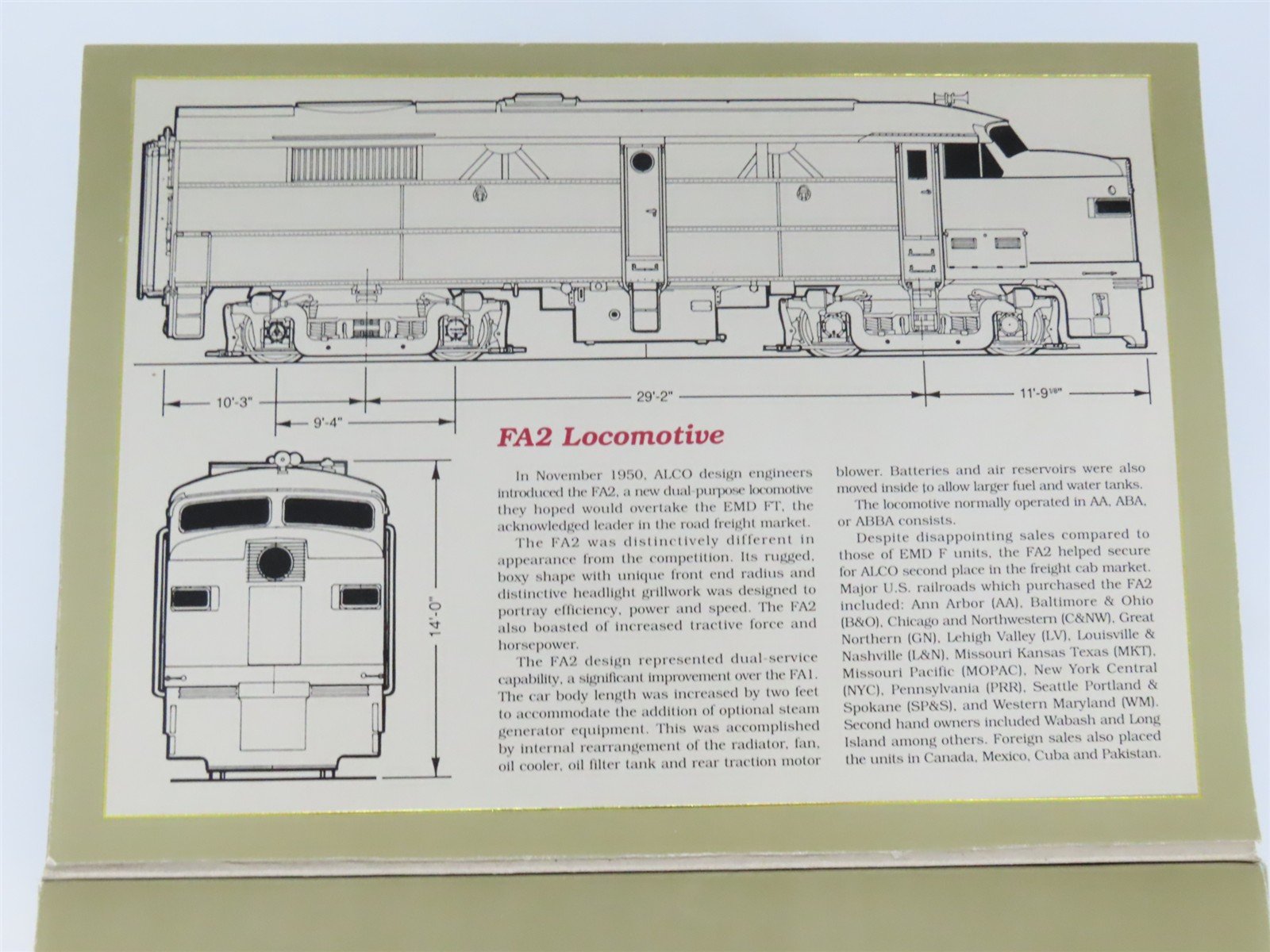 HO Scale Proto 2000 8325 ALCO Demonstrator FA2 Diesel Locomotive #1602D