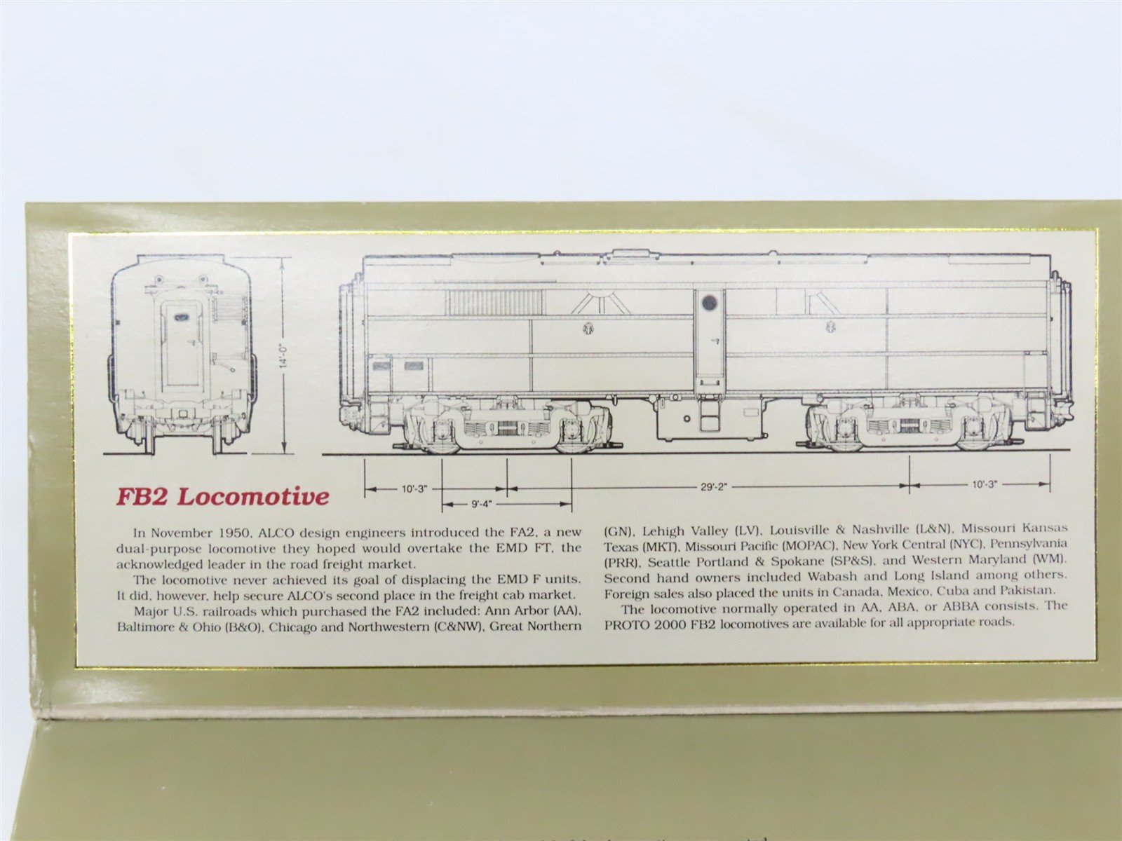 HO Scale Proto 2000 8326 ALCO Demonstrator FB2 Diesel Loco #1602B UNPOWERED
