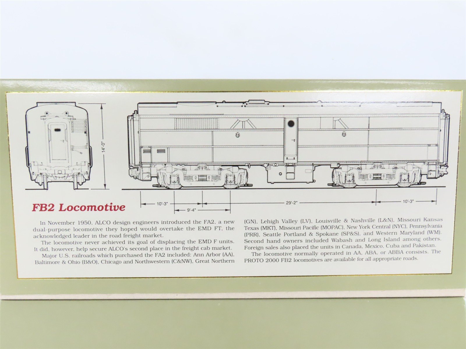 HO Scale Proto 2000 8393 Undecorated FB2 Diesel Locomotive UNPOWERED