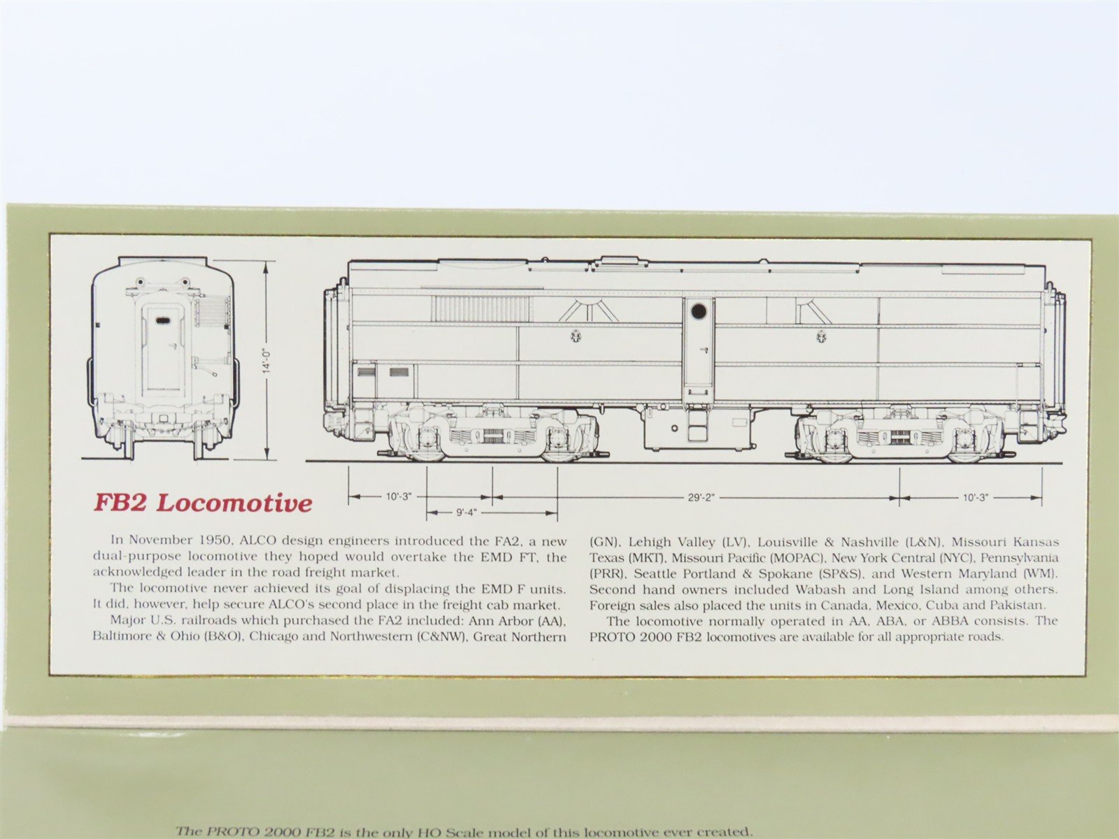 HO Scale Proto 2000 8393 Undecorated FB2 Diesel Locomotive UNPOWERED
