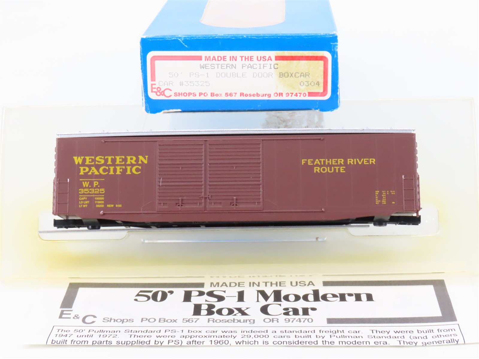 HO Scale E&C Shops Kit 0304 WP Western Pacific 50' Double Door Box Car #35325