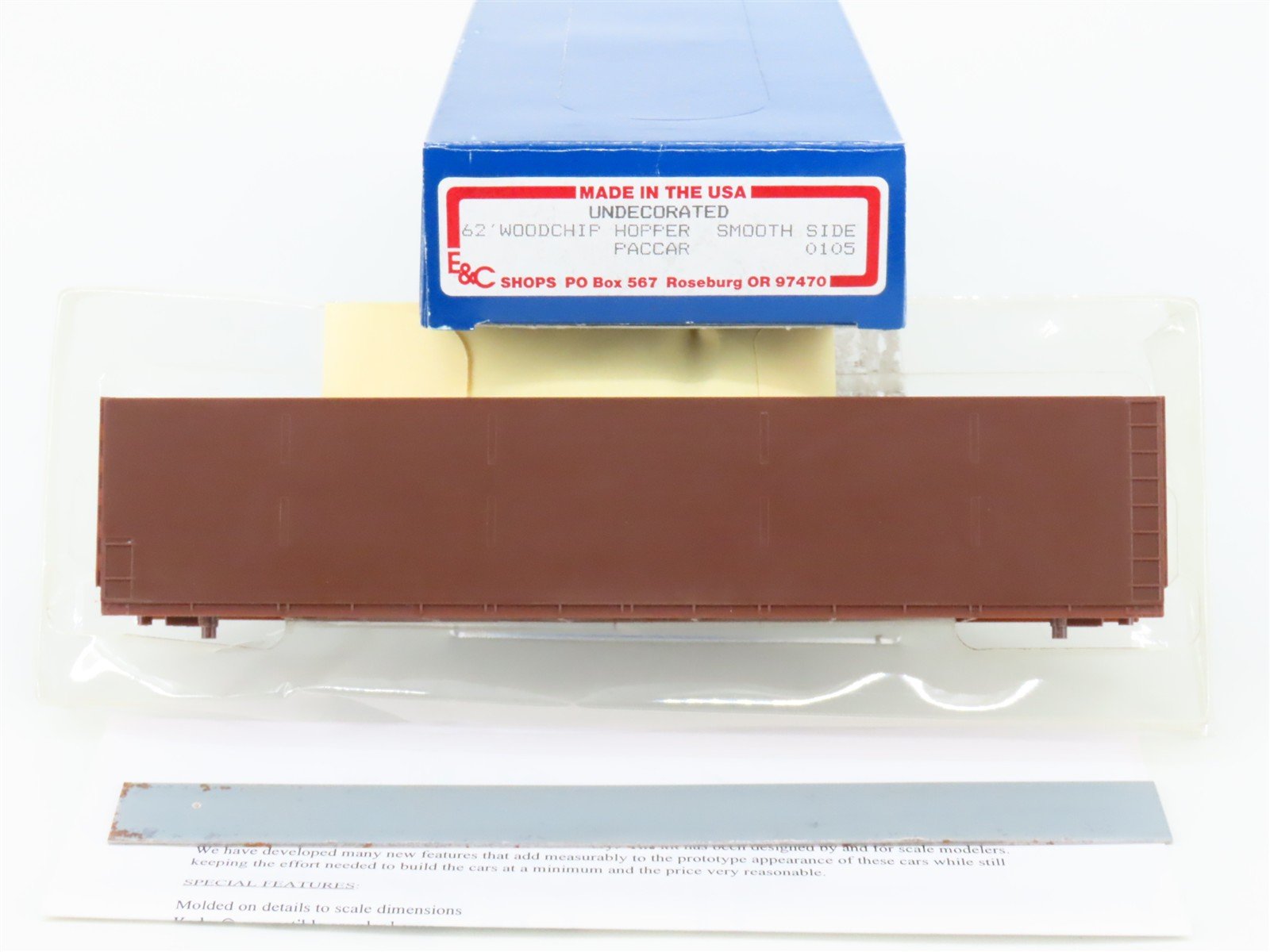 HO Scale E&C Shops Kit 0105 Undecorated 62' Woodchip Smooth Side Hopper