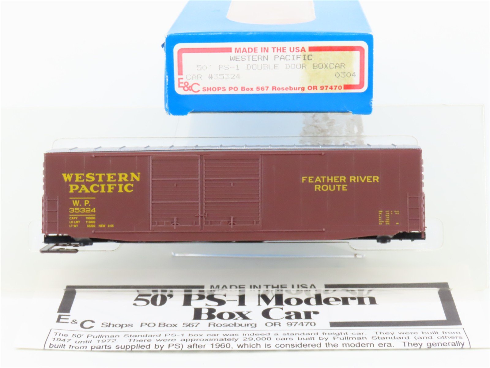 HO Scale E&C Shops Kit 0304 WP Western Pacific 50' Double Door Box Car #35324