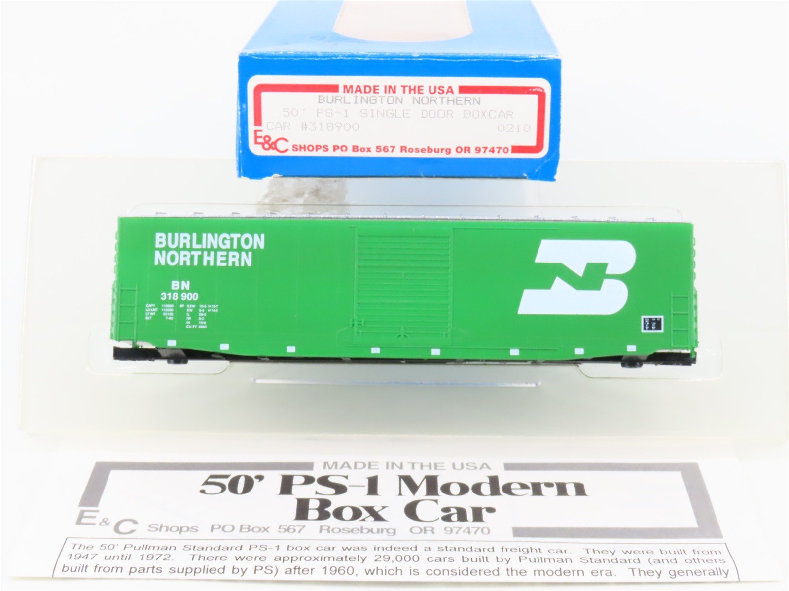 HO E&C Shops Kit 0210 BN Burlington Northern 50' Single Door Box Car #318900